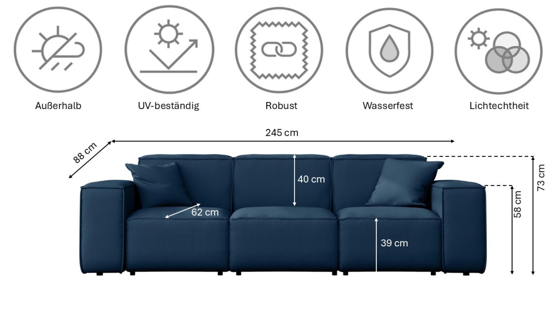 Kaiser Möbel Sofa Gartenmöbel MALIBU 3 Sitzer Stoff Odyssey, Einzelsitzmöbel