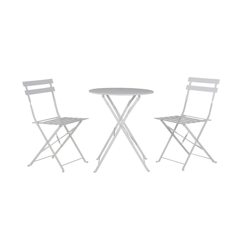 Kynast Gartentisch, Bistro Set Sitzgruppe 1x Tisch 2x Stuhl witterungsbeständig weiß