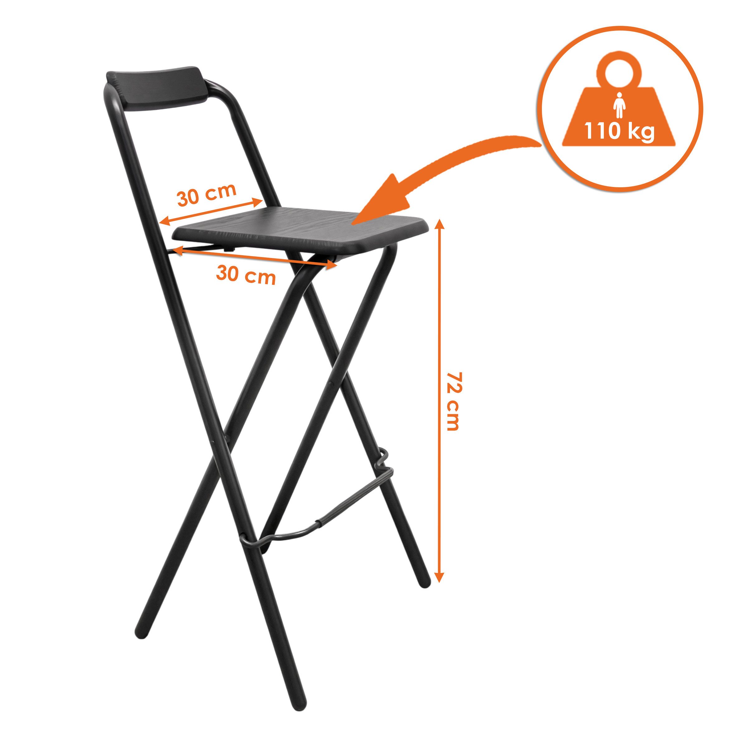 Spetebo Barhocker Metall Barstuhl klappbar (schwarz, 1 St., bis 110 kg), Tresenhocker faltbar mit Holz Sitzfläche und Klappsicherung