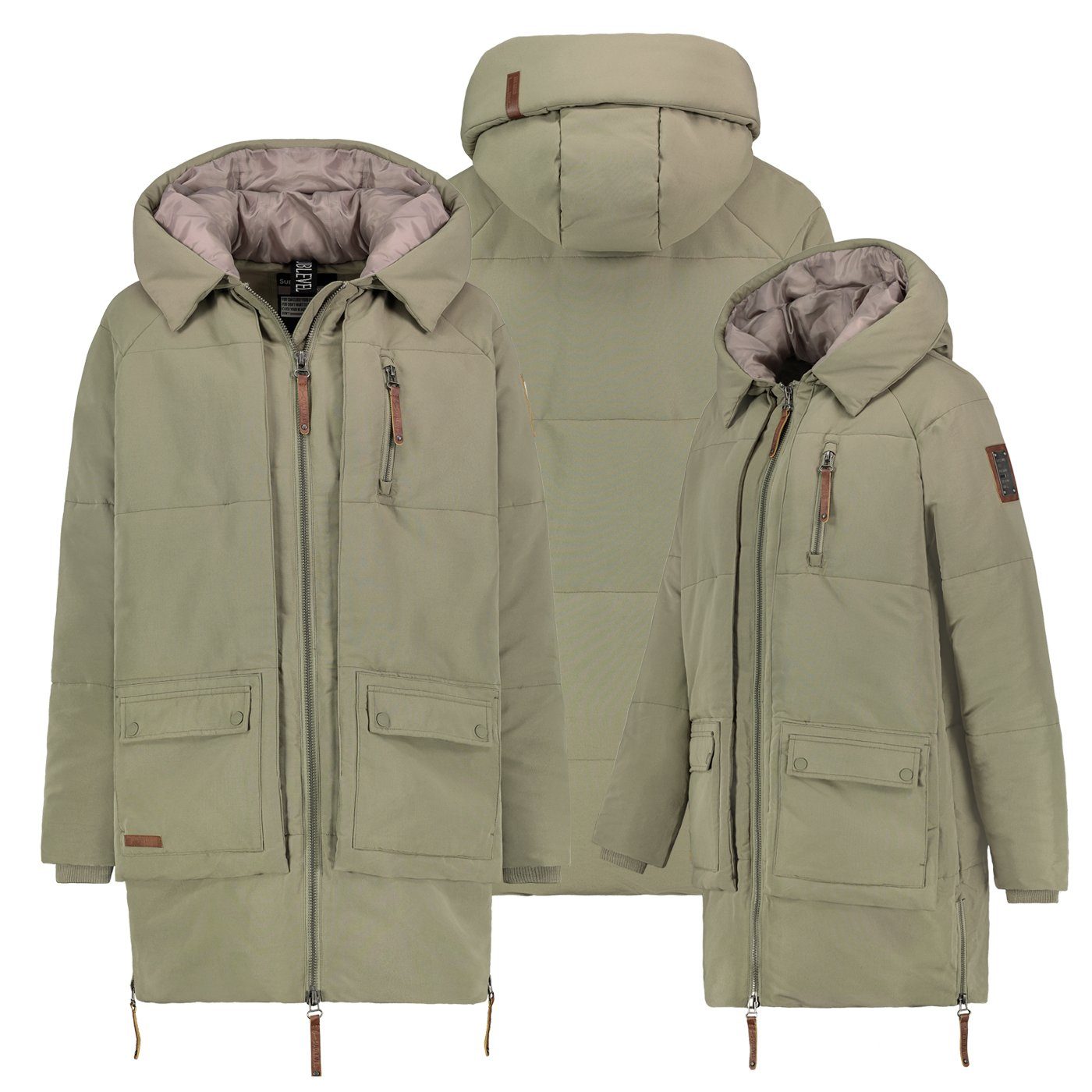 Olive Wintermantel Mantel Jacke Winter Steppjacke Parka Steppmantel Oversize Parka SUBLEVEL