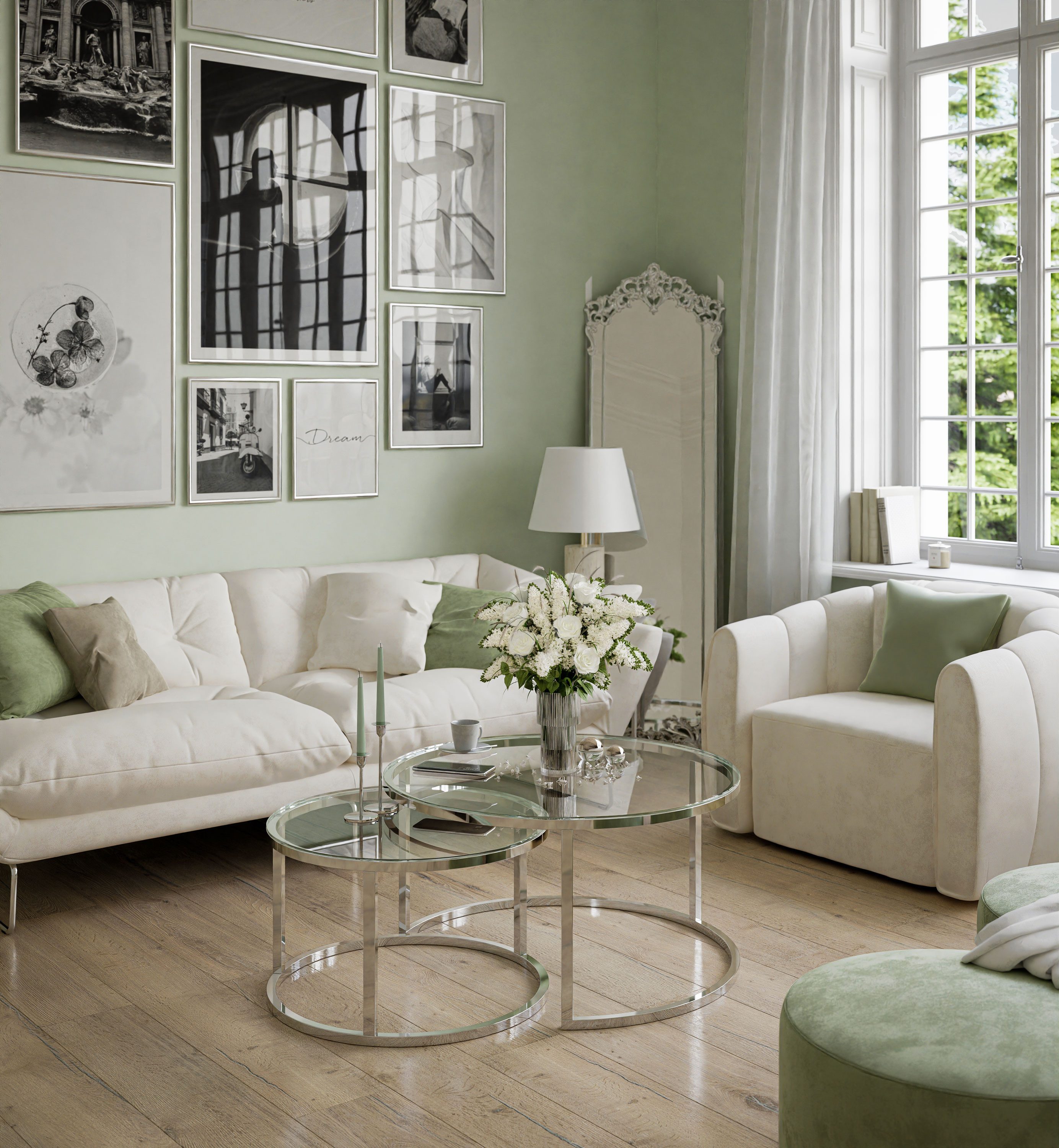 Lookway Couchtisch CIRI 2in1 GLASS mit Chrom Gestell (2er Set), Durchmesser günstig online kaufen