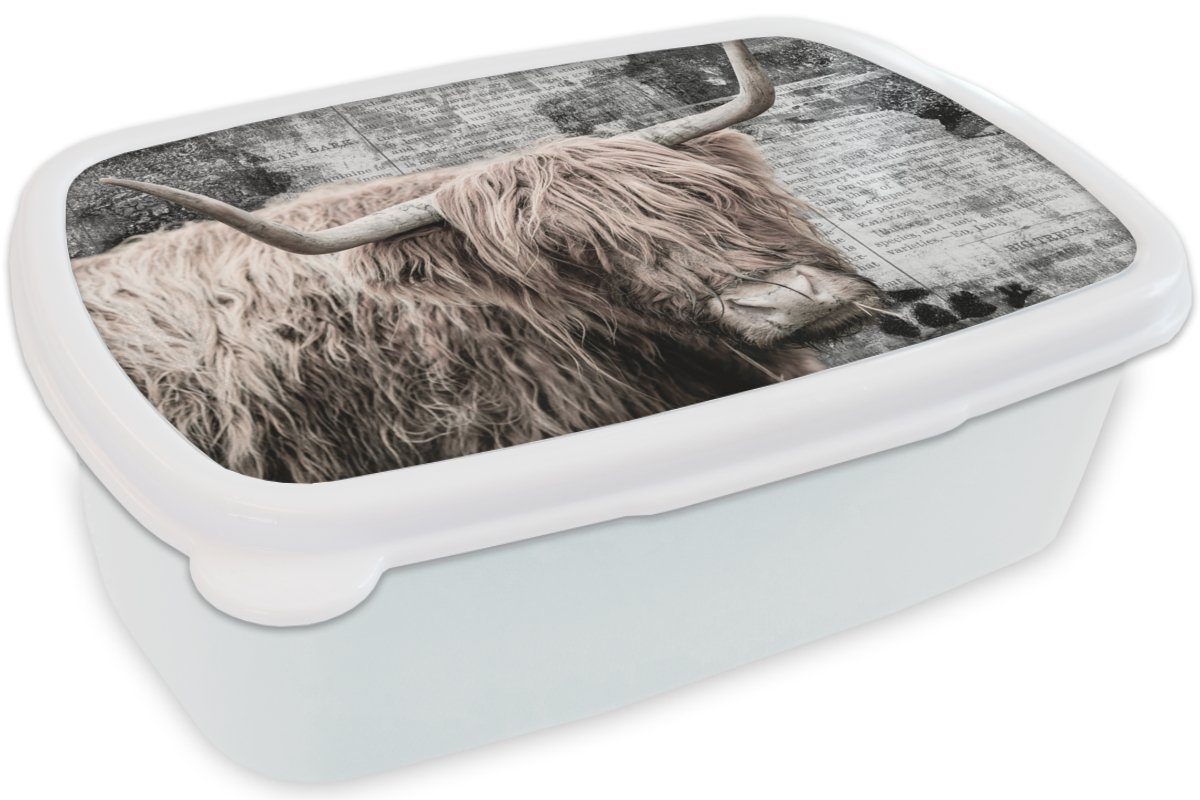 Kunststoff, Highlander Schottischer Brotbox - für für und Kinder Mädchen Jungs Kuh MuchoWow Brotdose, (2-tlg), und Retro, Lunchbox weiß Erwachsene, -