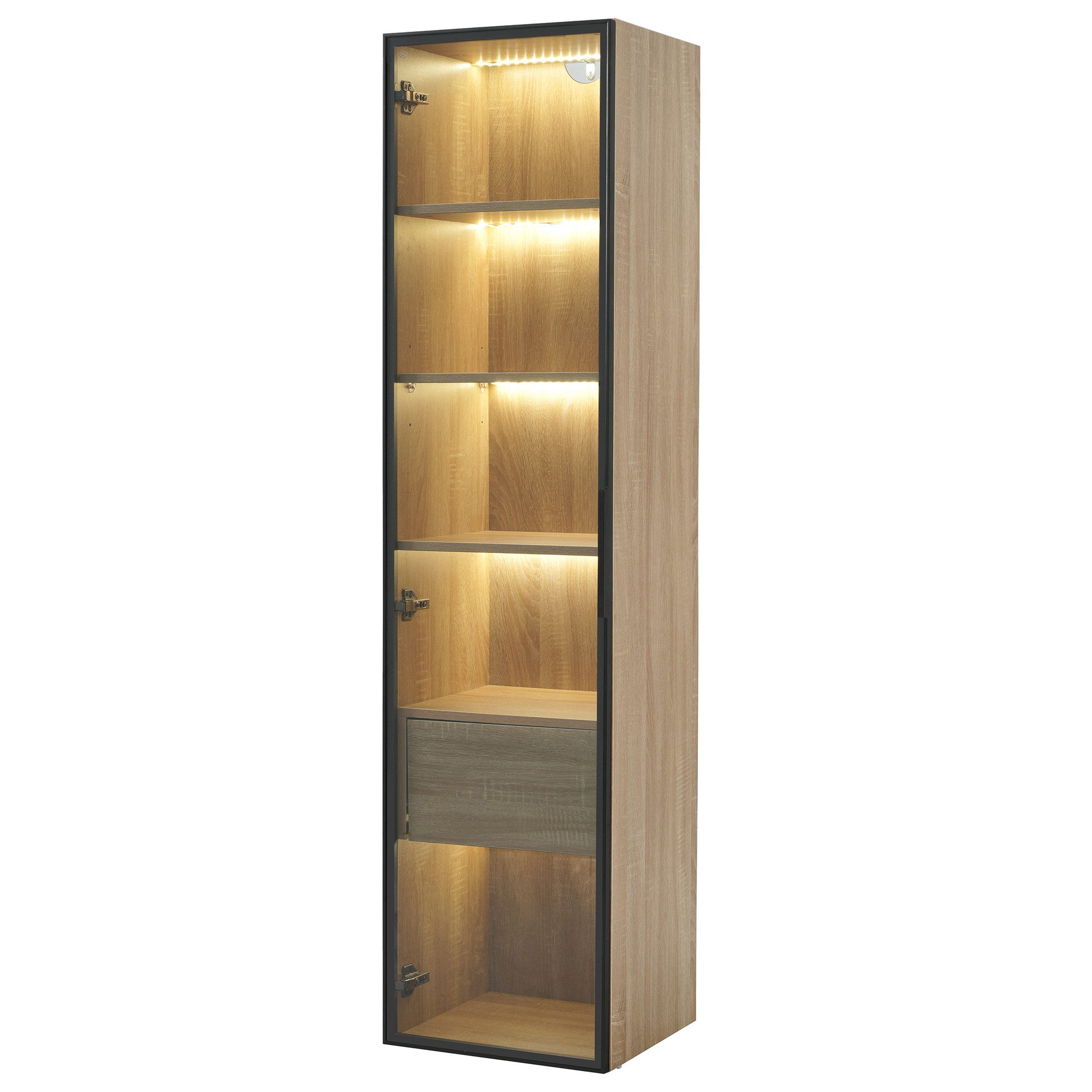 Furnishings Home Stauraumvitrine Seitenschrank Anrichte LED Hoch 165 cm (MDF, 40 x 34.5 x 165 cm) mit fünf 16-farbigen LED-Leuchten