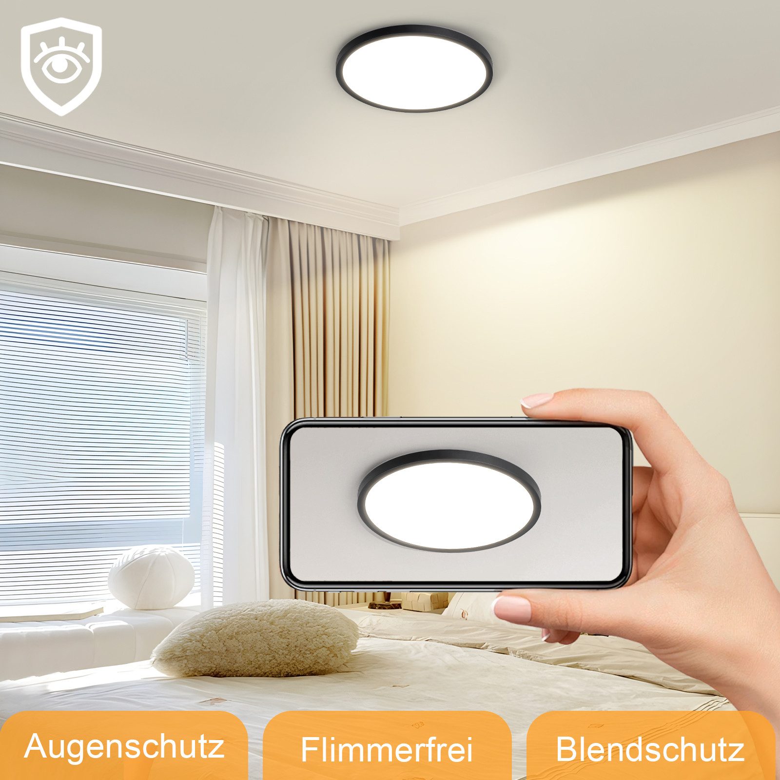 ZMH LED Deckenleuchte Whonzimmer ∅18CM Schwarz/Weiß günstig online kaufen