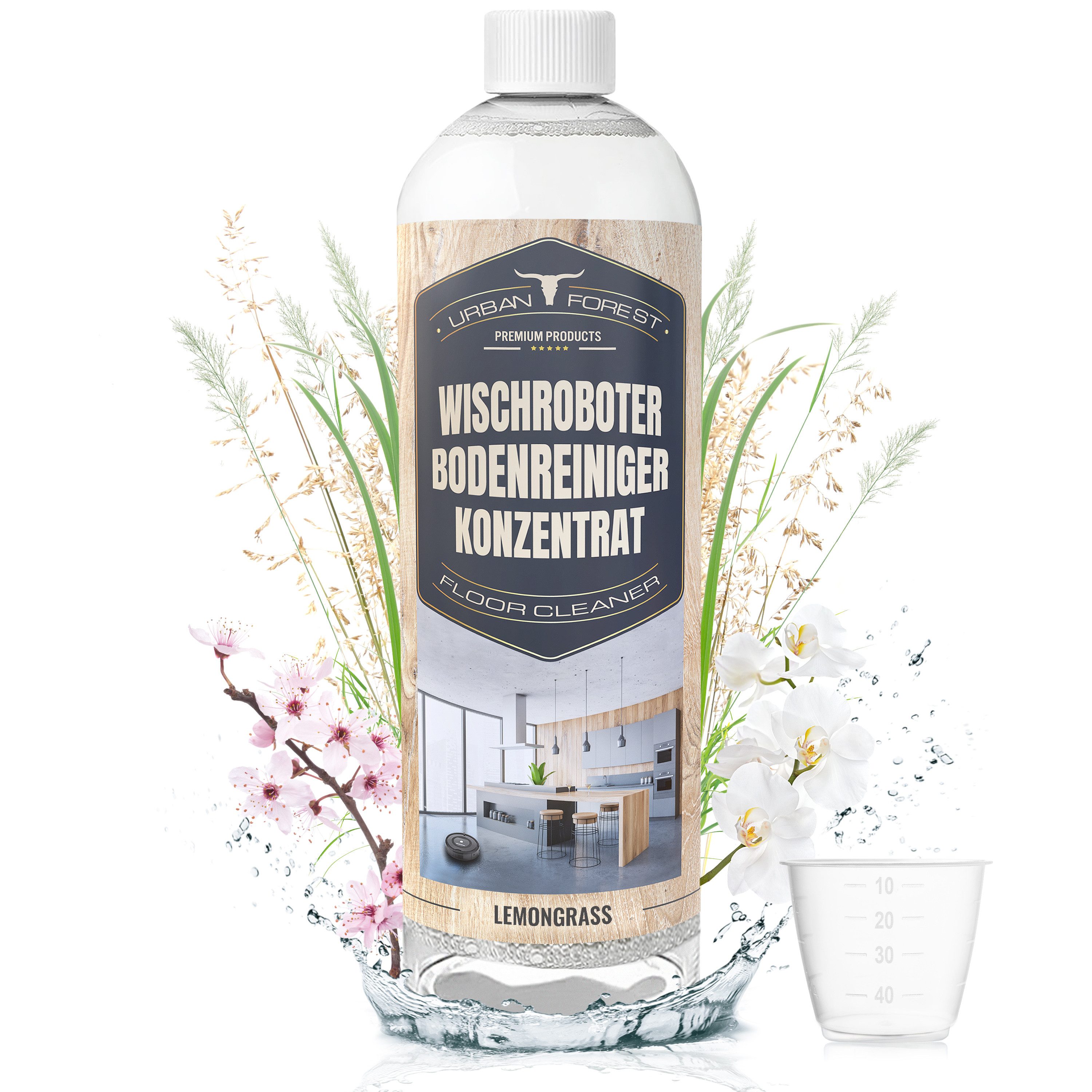 URBAN FOREST Bodenreiniger für Wischroboter Lemongrass + Dosierer Fussbodenreiniger (1-St. 1000)