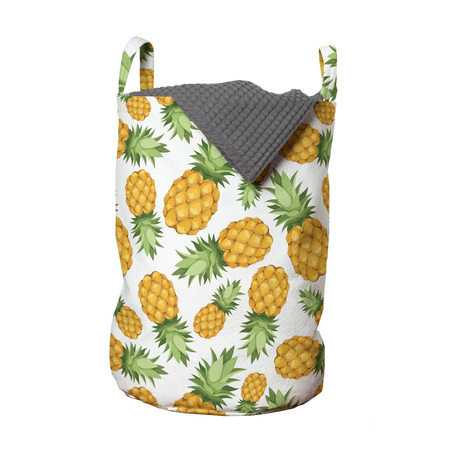 Abakuhaus Wäschesäckchen Wäschekorb mit Griffen Kordelzugverschluss für Waschsalons, Gelb und Weiß reife Ananas