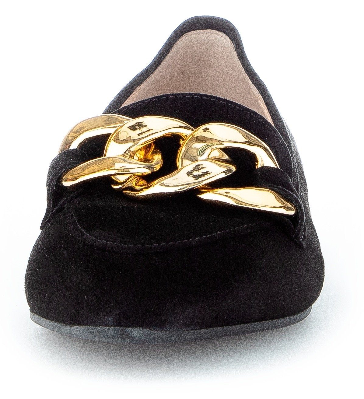 trendiger Slipper Gabor mit schwarz-goldfarben Zierkette