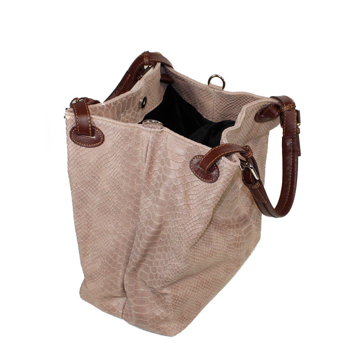 Prägung, fs-bags mit in Made Italy Taupe Handtasche fs6929, Leder