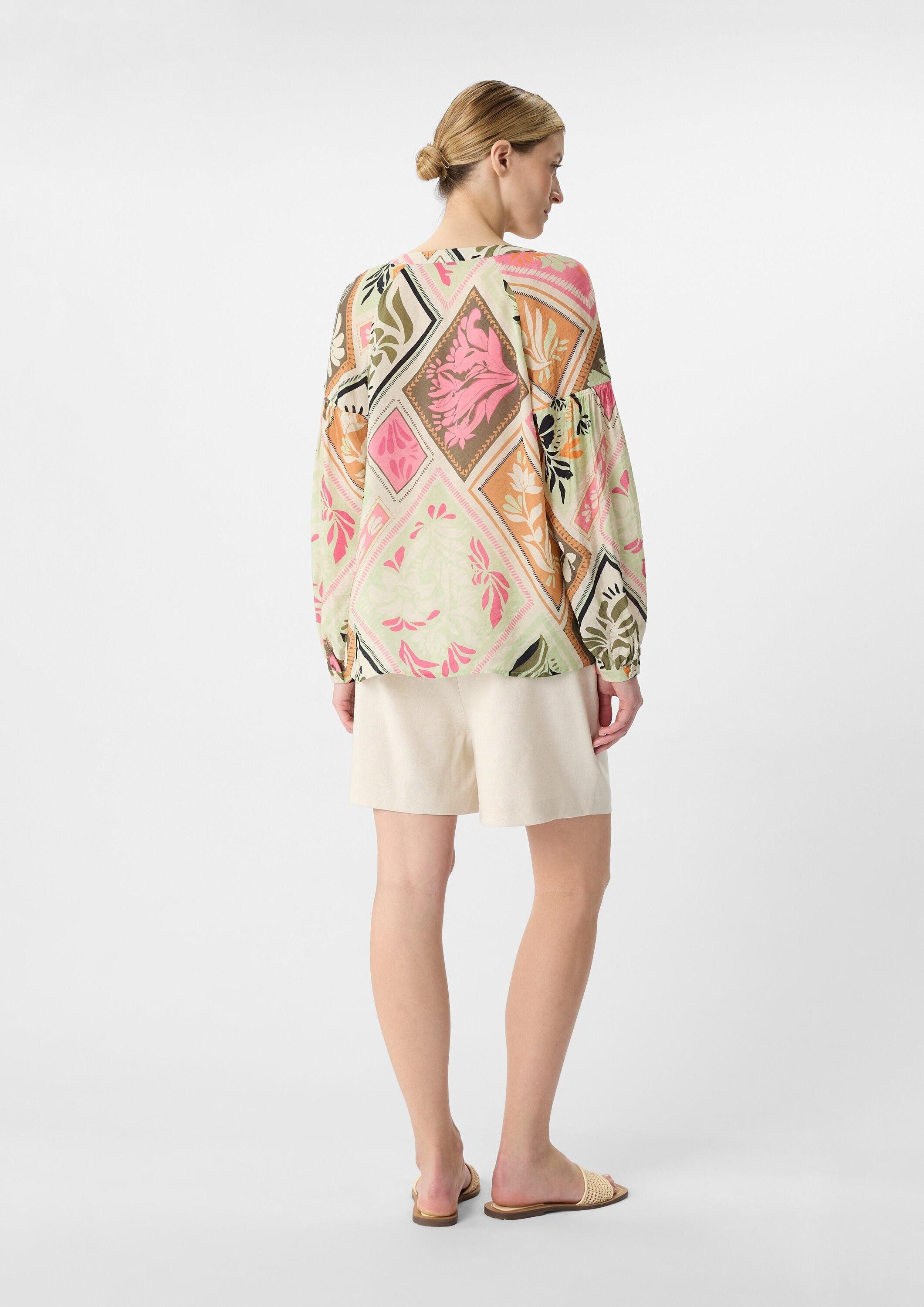 comma Langarmbluse Bluse Leichte Tunikabluse mit All-over-Print