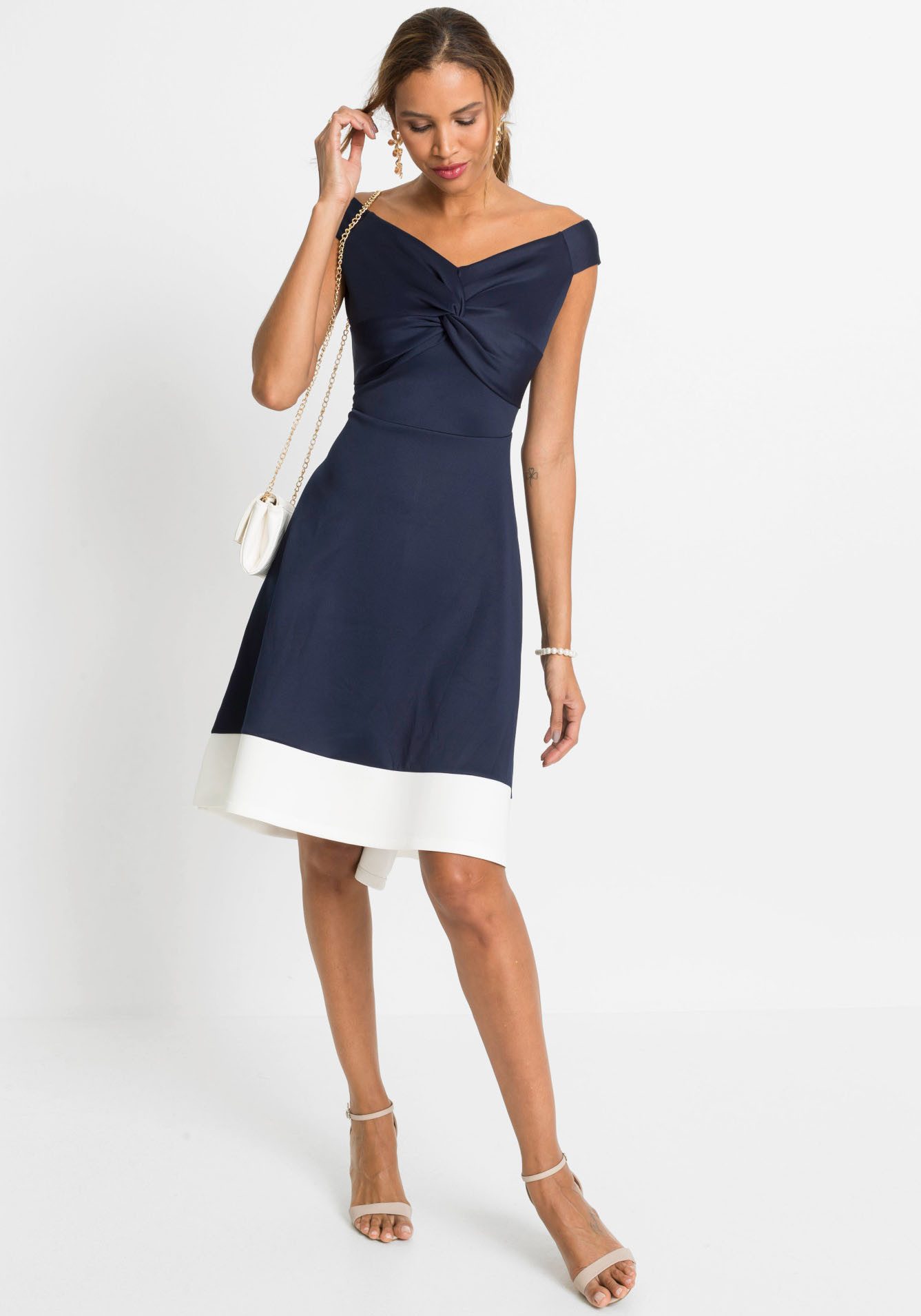 bonprix Off-Shoulder-Kleid für festliche Anlässe, aus festem Scuba-Stoff, mit Carmen-Ausschnitt