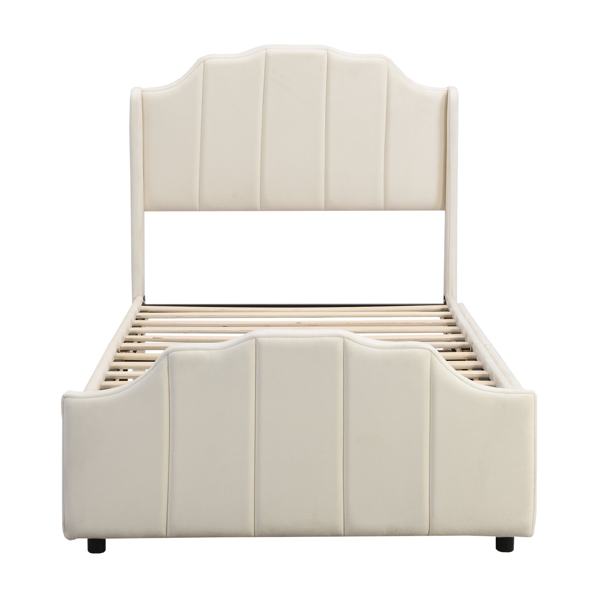 Polsterbett (Kinderbett), Einzelbett 90x200cm mit 2 Schubladen & Lattenrost, weicher Samt-Bezug