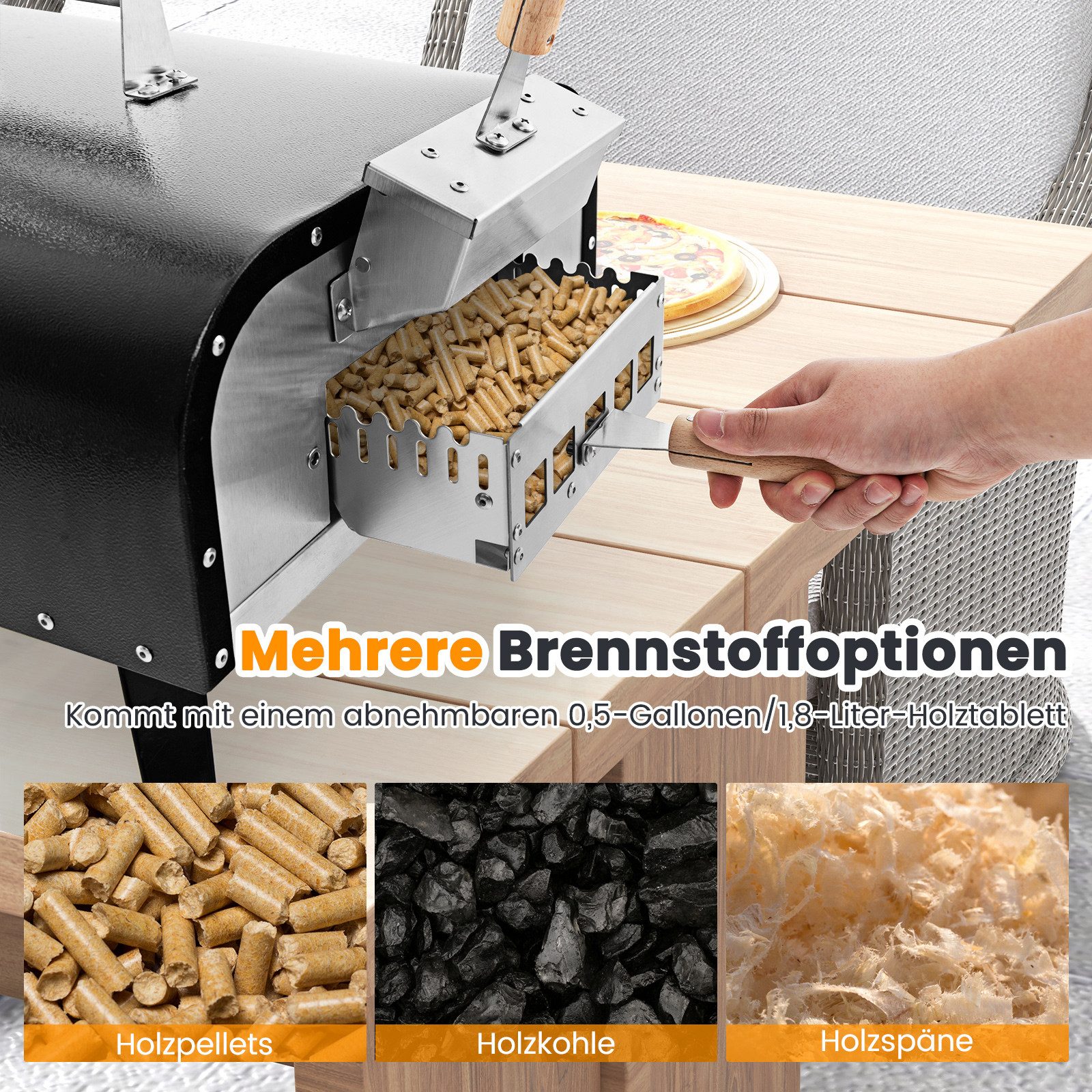 COSTWAY Pizzaofen, Outdoor aus Edelstahl mit Pizzastein, Pizzaschaufel