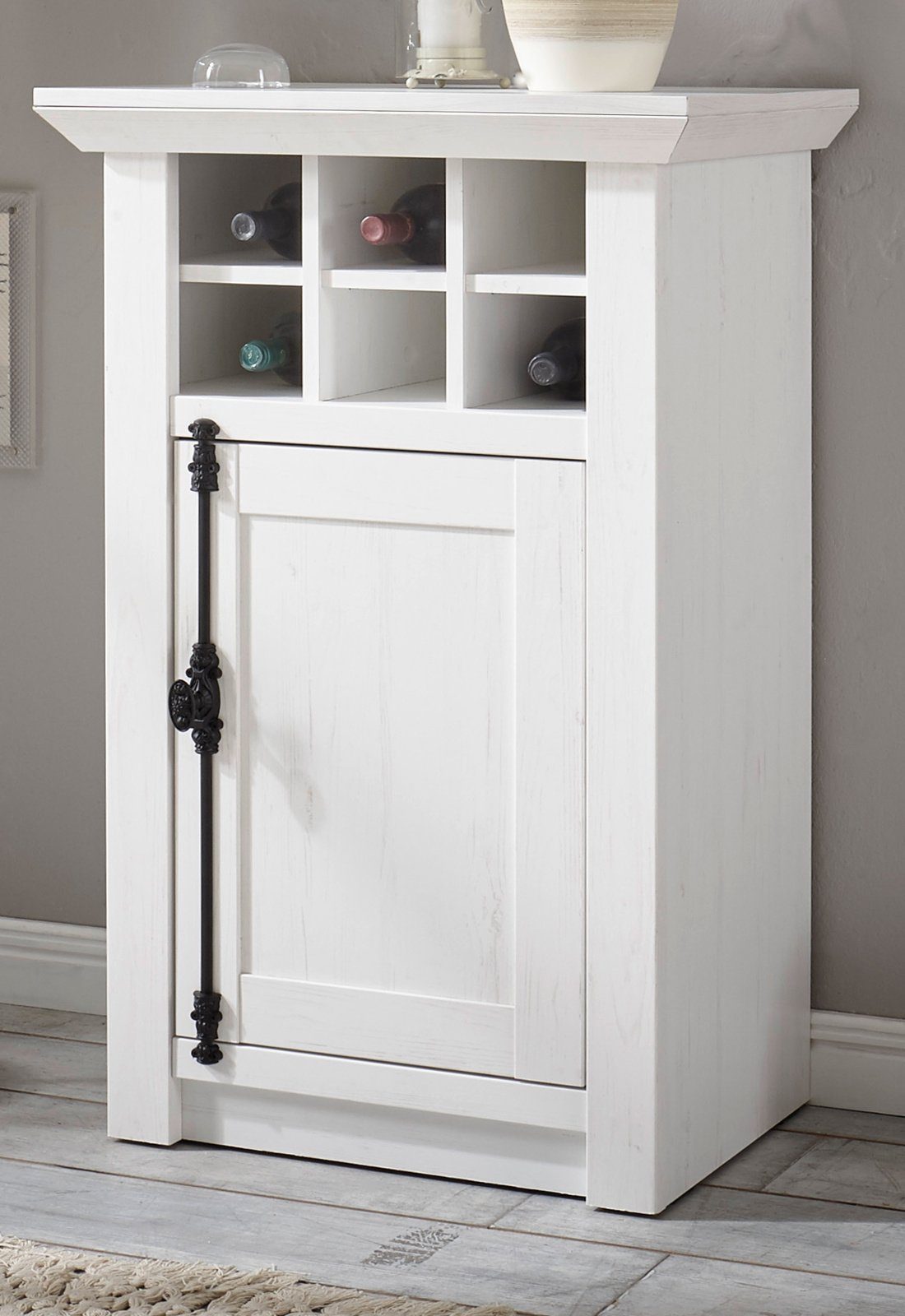 Furn.Design Hochkommode Hooge (Kommode in weiß Pinie Landhaus, 63 x 100 cm), mit Drehriegel mit Weinregal