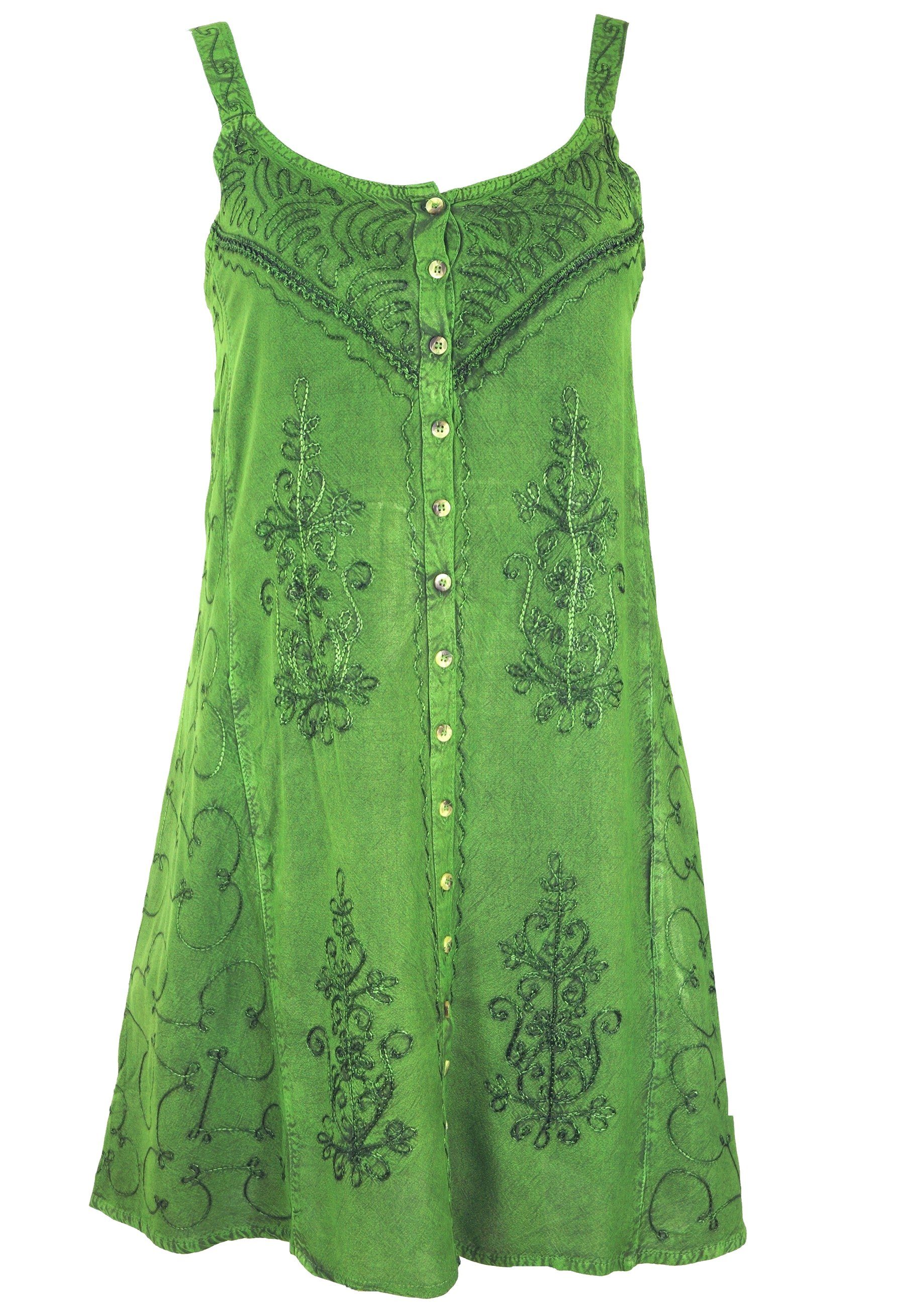 Guru-Shop Midikleid Besticktes indisches Kleid, Boho Minikleid -.. alternative Bekleidung grün Design 7