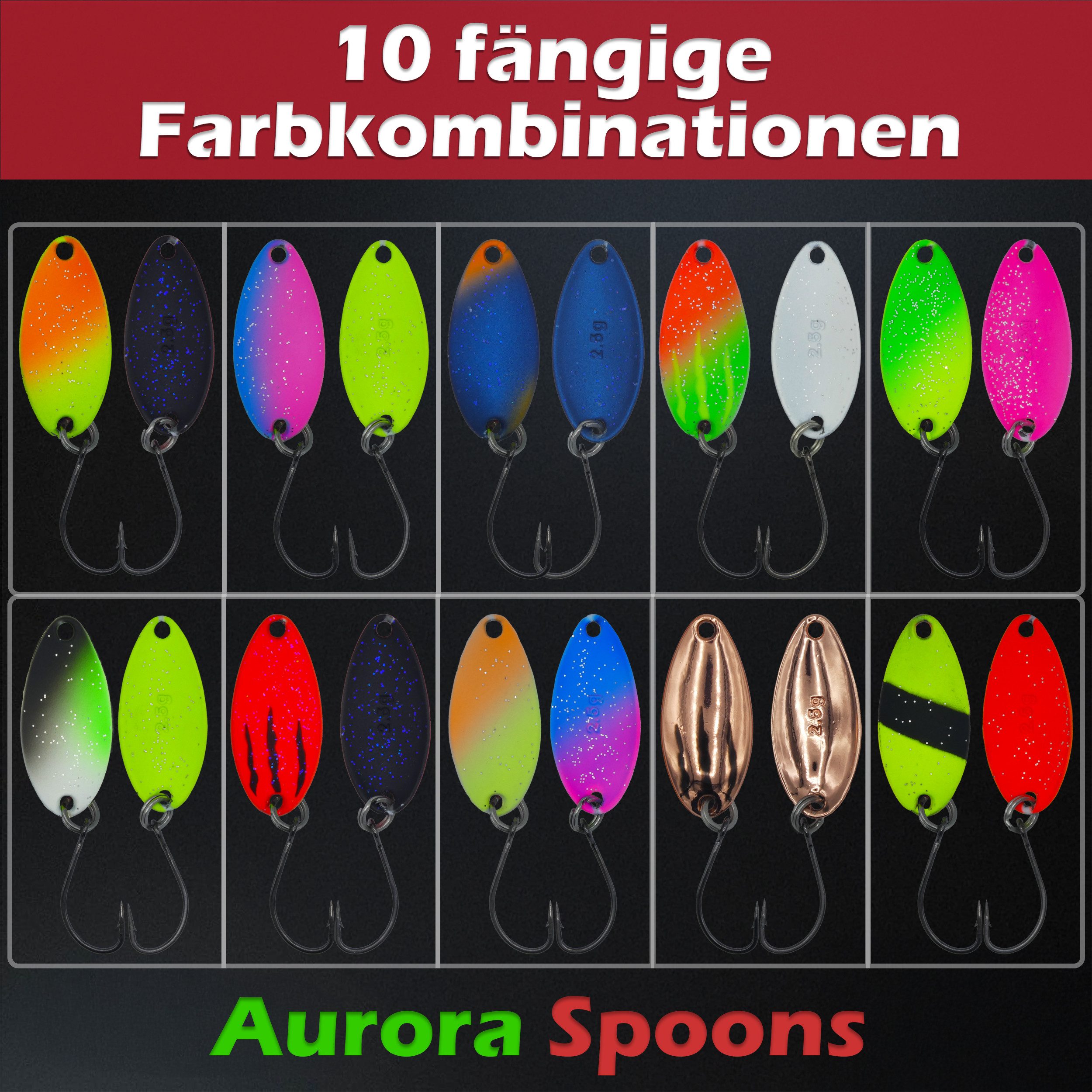 Paradox Fishing Kunstköder Forellen Spoon Sets 2,0g/2,5g/3,0g 10 Stück mit Box, (Forellenköder, Forellenköder), UV-AKTIV, inkl. Snaps – Bild 4 von 5