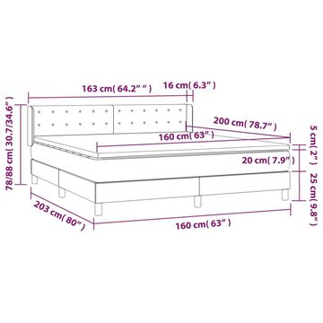 vidaXL Bettgestell Boxspringbett mit Matratze Taupe 160x200 cm Stoff Bett Bettgestell