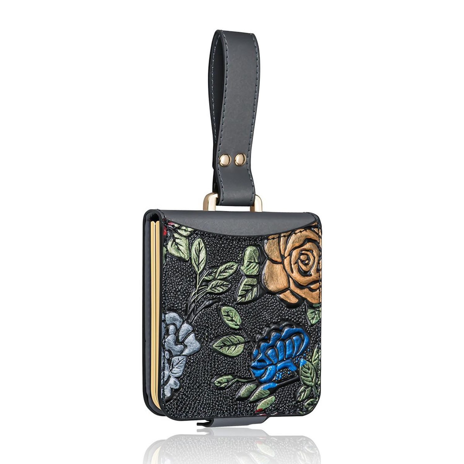 Wigento Handyhülle Für Samsung Galaxy Z Flip7 Full Cover Hülle mit Trageschlaufe Grau, Design Full Cover mit Trageschlaufe