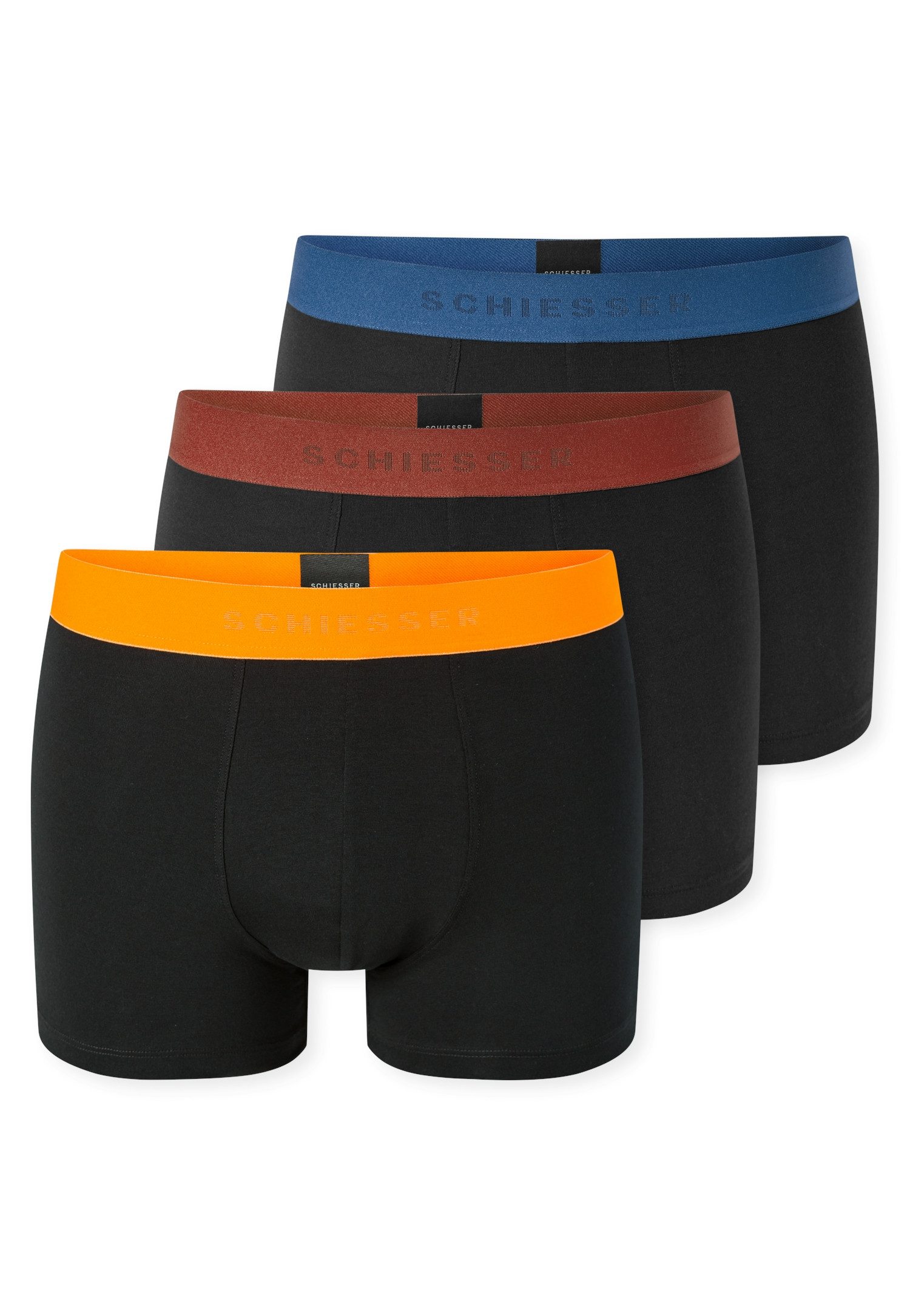 Schiesser Boxershorts 95/5 Multipacks (3er Pack) mit farblich abgesetztem, sportlichem Logo-Webgummibund
