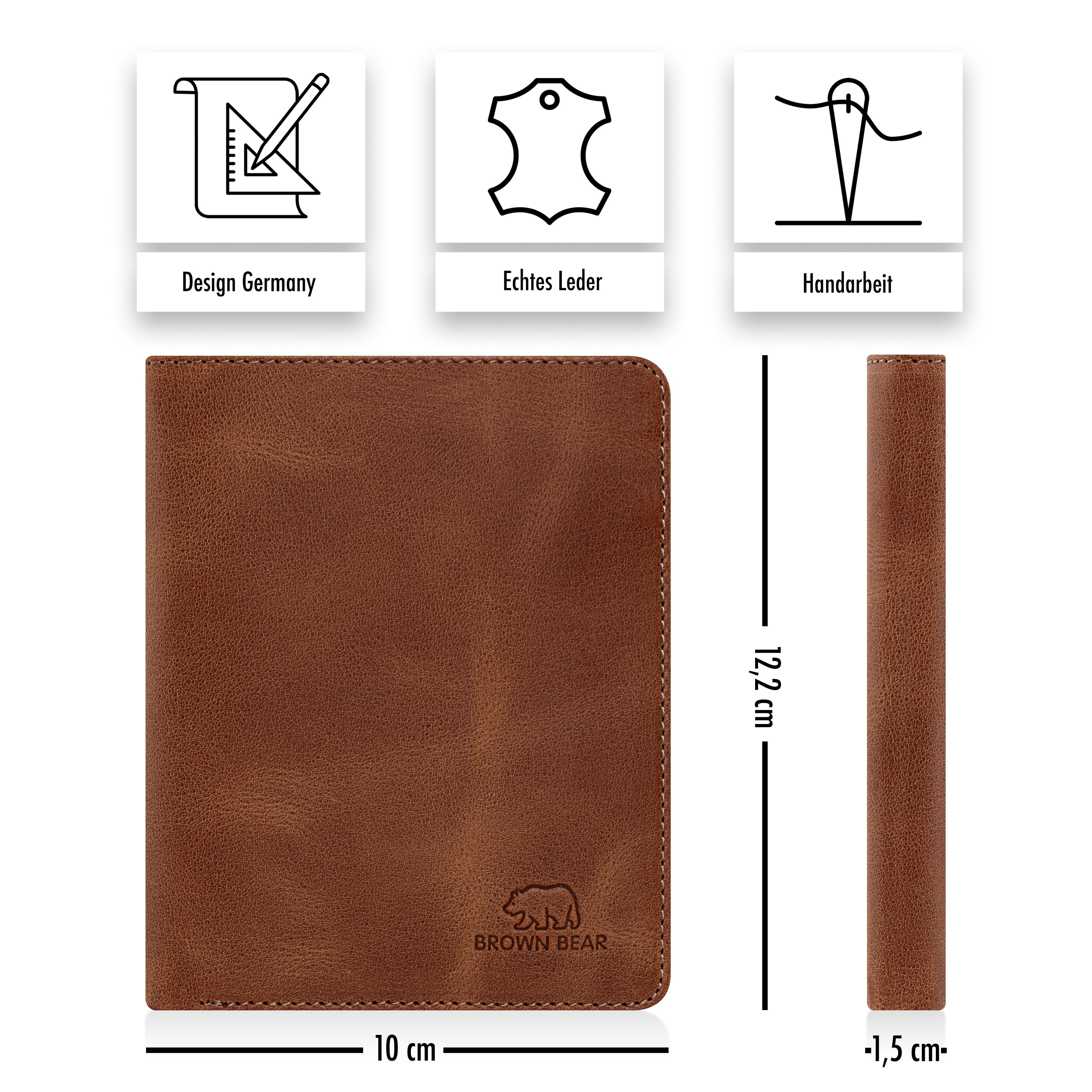 Brown Bear Geldbörse Classic 8015 mit 9 Kartenfächern und RFID-Schutz, aus Echtleder Farbe Braun-Vintage