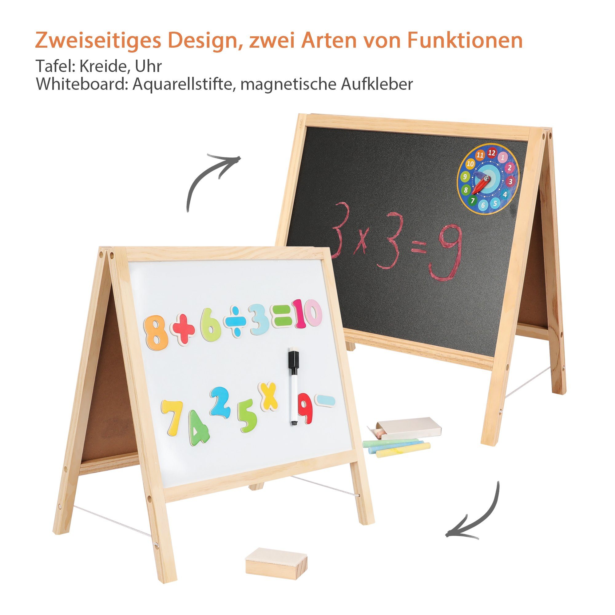 HomeGuru Standtafel Klappbare 2-in-1-Kindertafel,doppelseitige Whiteboard & Kreidetafel