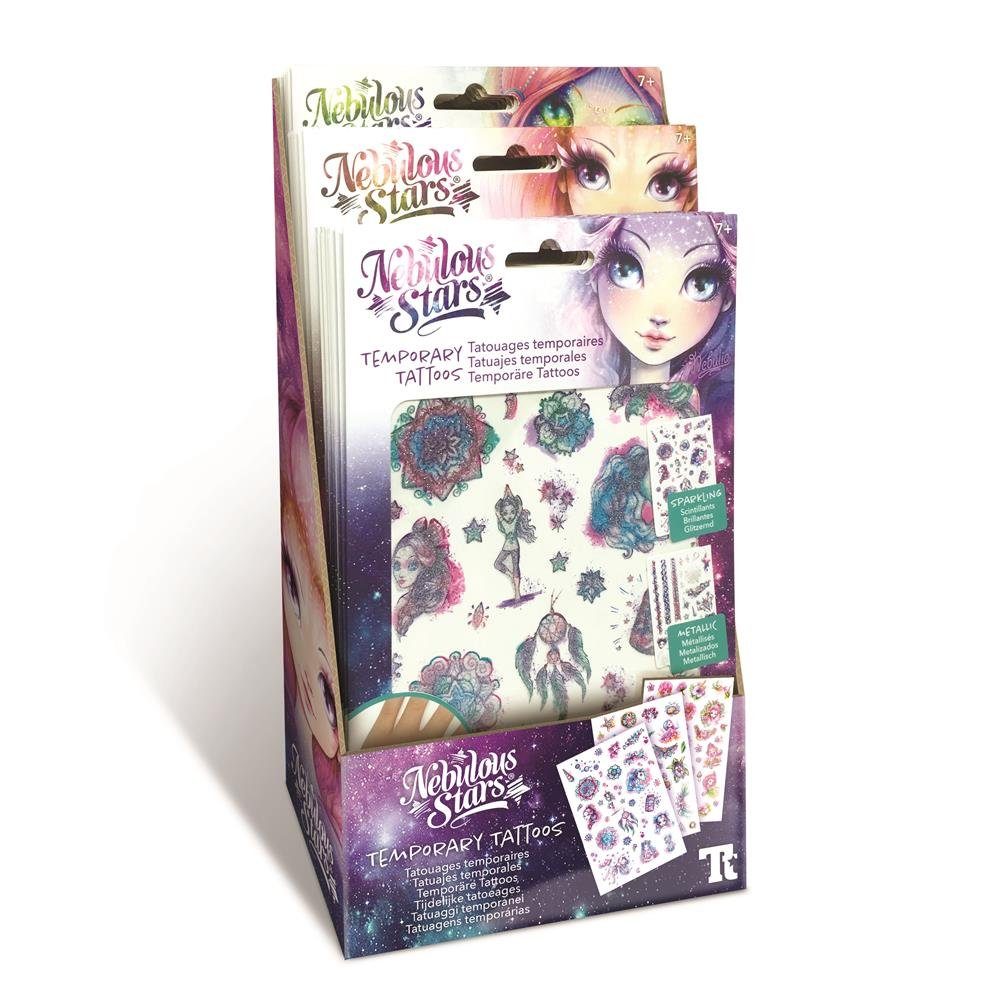 Nebulous Stars Kreativset Temoräre Tattoos, (Packung, 100-tlg., 1 Stück zufällig), glitzernd metallisch leuchtend, 1 Pack zufällig