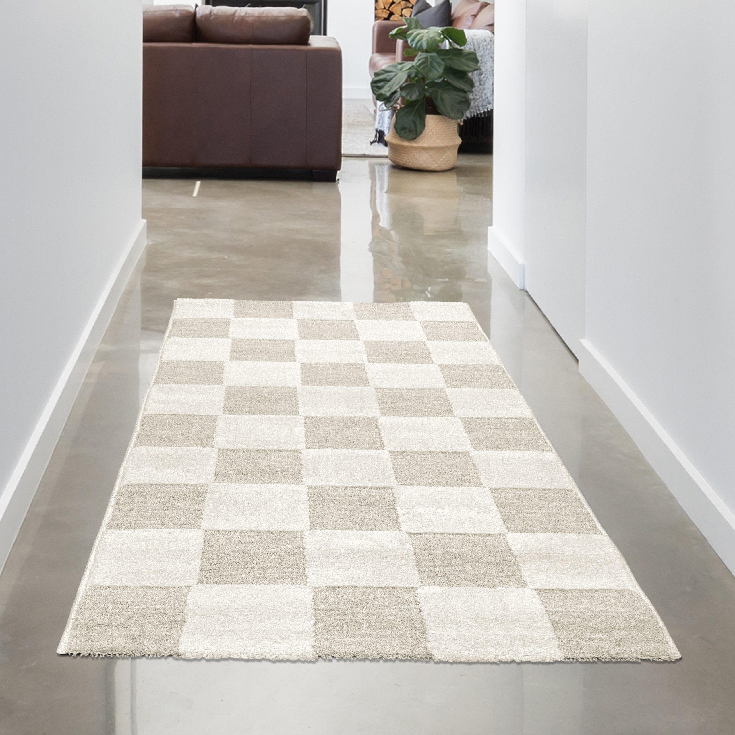 Carpetia Teppich Wohnzimmerteppich im Karomuster flauschig robust in Creme günstig online kaufen