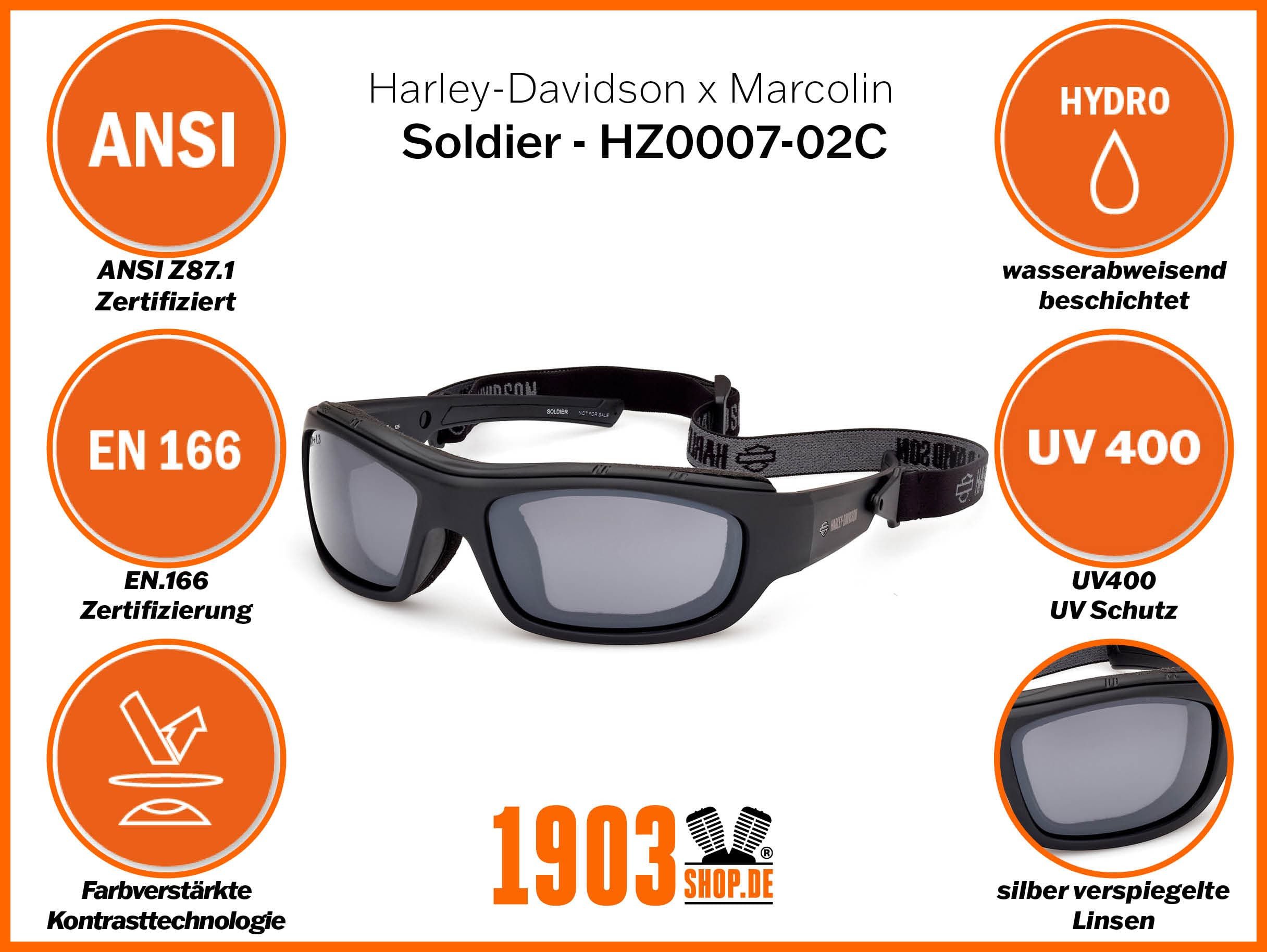 HARLEY-DAVIDSON Motorradbrille, (1-St), Motorradbrille Soldier Silver Mirror - Marcolin - HZ0007-02C