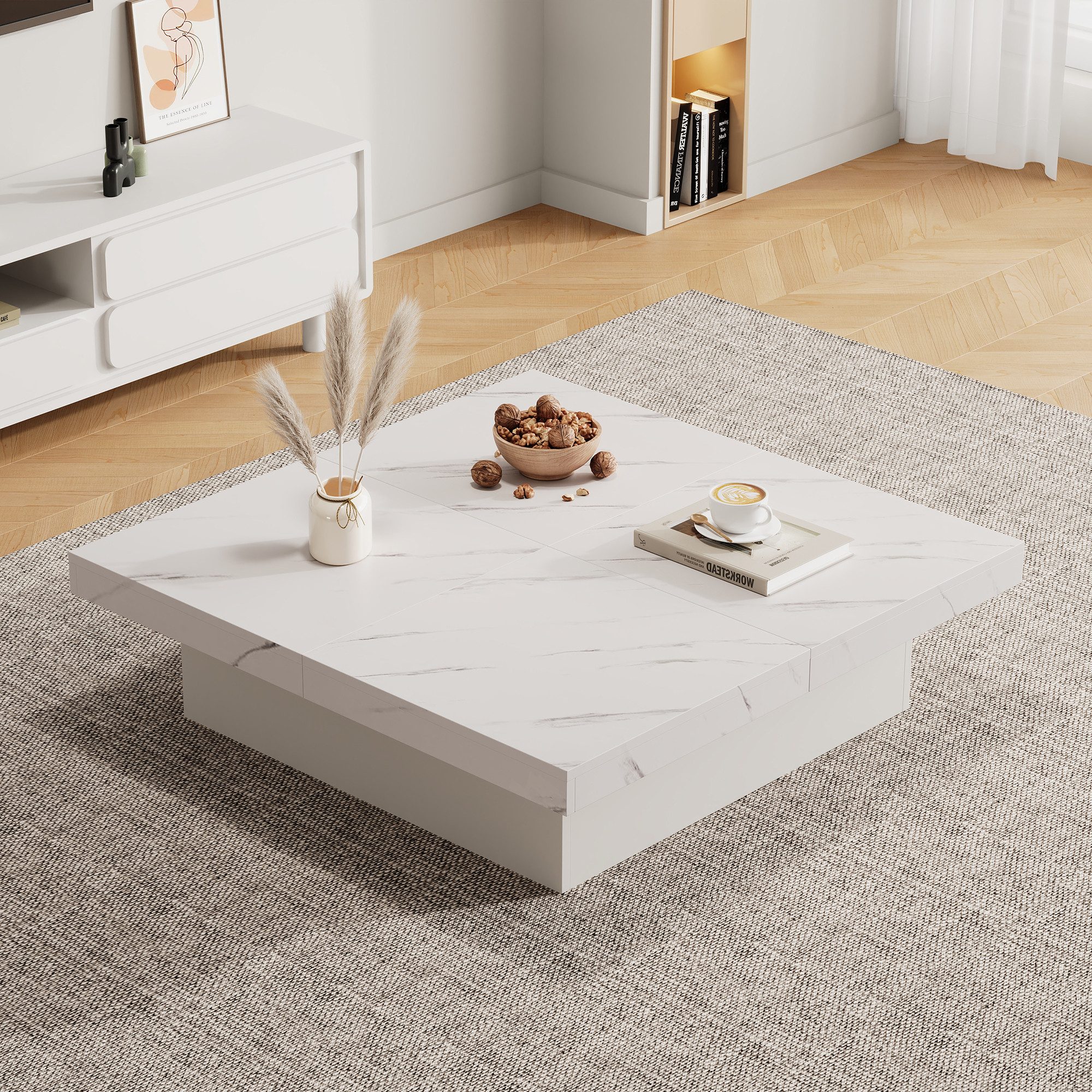 Odikalo Couchtisch Kaffeetisch Quadratischer Marmor 90x90x25cm–Schiebbarer günstig online kaufen