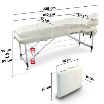 VENDOMNIA Massageliege Mobile Massageliege - Aluminium mit 2 Zonen (Klappbar Massagetisch Massagebett Massagebank Behandlungsliege, Farbwahl), inkl. hochwertiger Kopfstütze Tasche Armlehnen