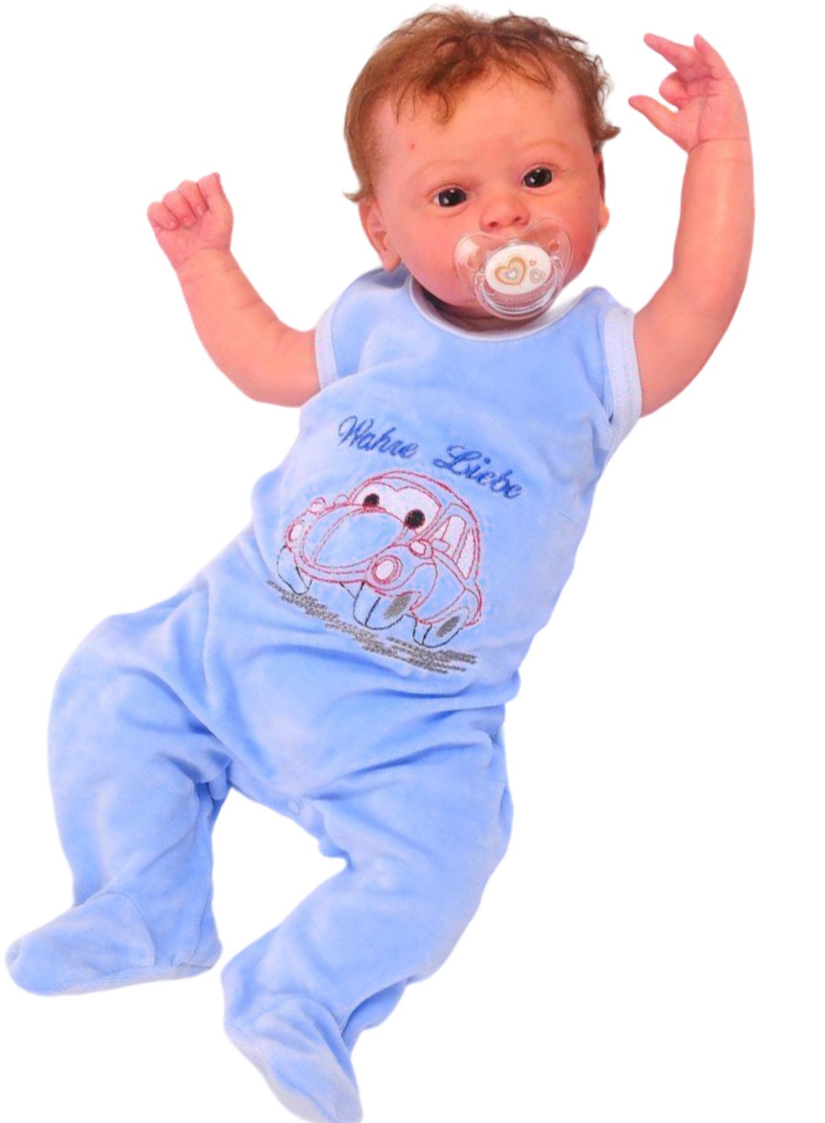 La Bortini Strampler Baby Strampler ärmellos in Blau mit Auto kuschelig weich, 44 50 56 62 68 74 80