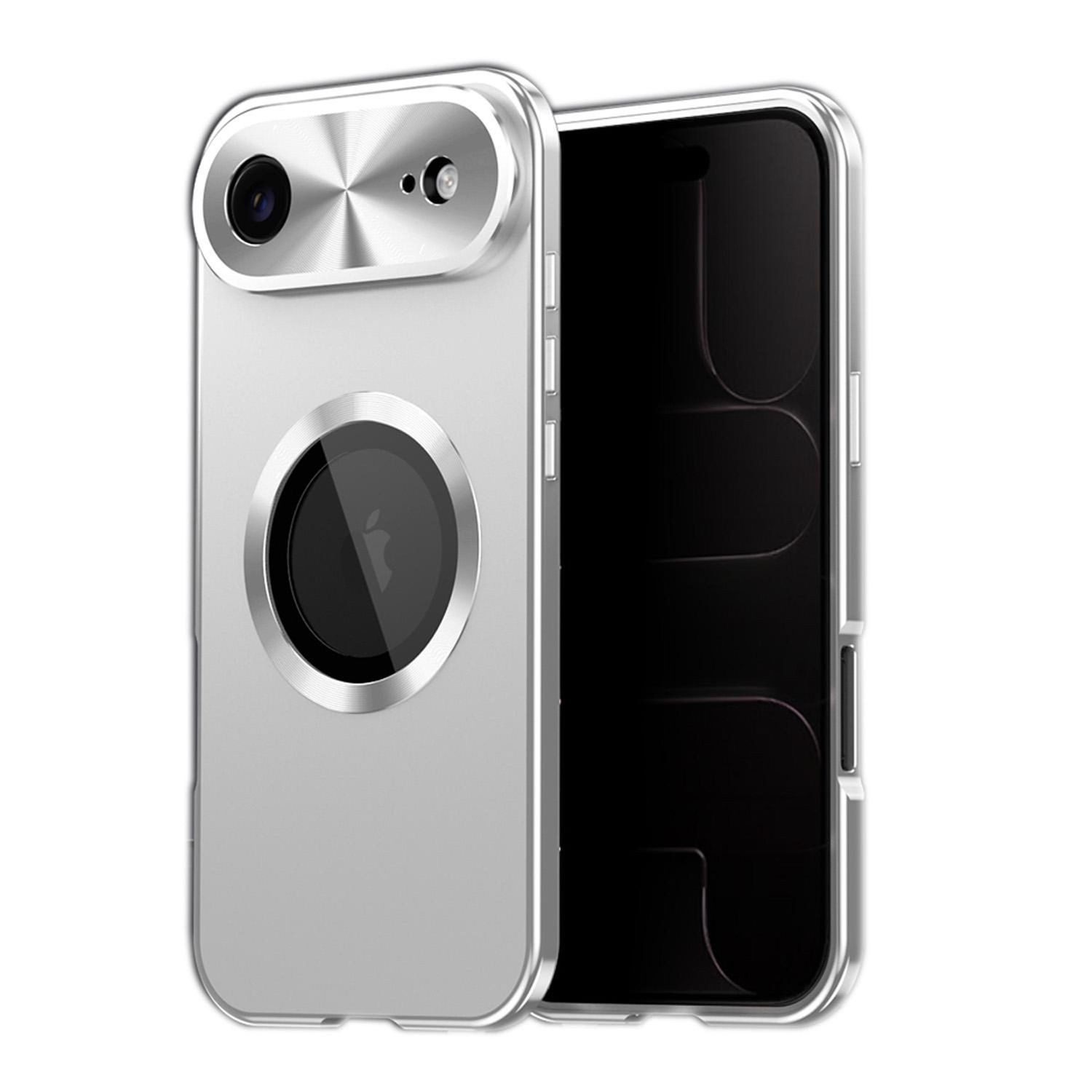 Wigento Handyhülle Für Apple iPhone 17 Air Full Cover MagSafe Hülle Metallrahmen Silber, Magnetverschluss, MagSafe-kompatibel, stoßfest, präzise Aussparungen