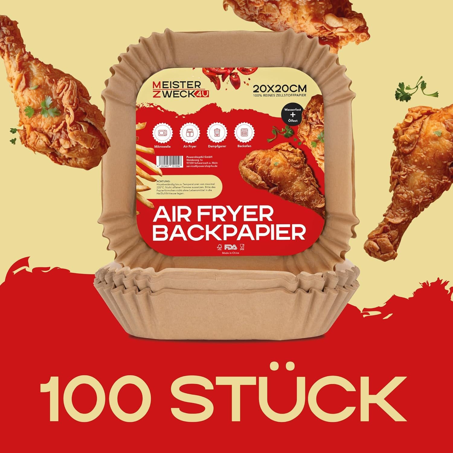 MEISTERZWECK4U Backpapier Airfryer Backpapier 100 Stück 16x16cm oder 20x20cm, Hitzebeständig bis 220 °C