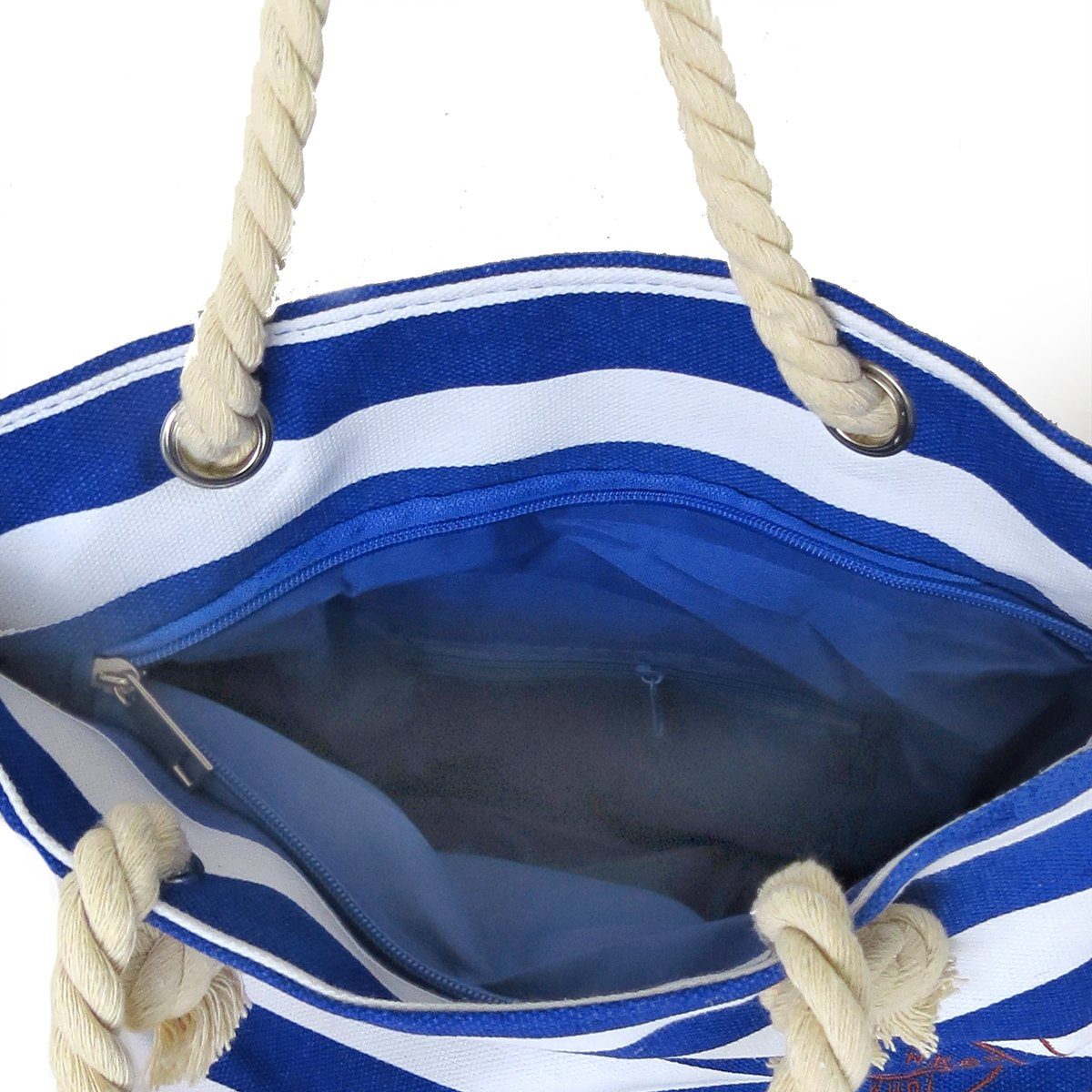 Sonia Originelli Umhängetasche XS maritim, Shopper Reißverschluss Innentasche blau kleine Streifen Ankerlogo Block mit Seilkordeln