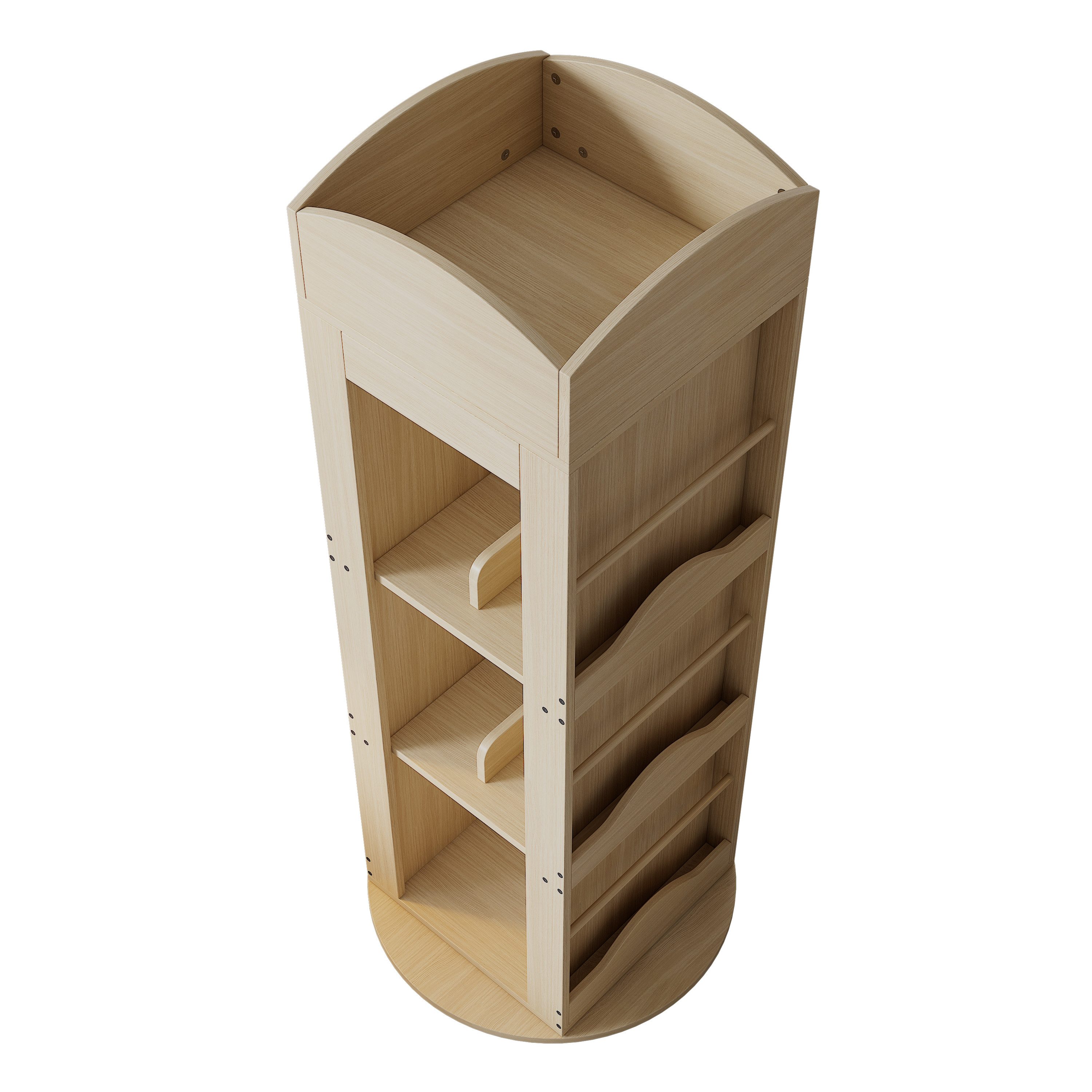 Flieks Bücherregal 360° drehbar, 142×63×63 cm 1-tlg., 4 Ebenen Standregal schwenkbar Lagerregal mit Fächern Holzoptik – Bild 4 von 5