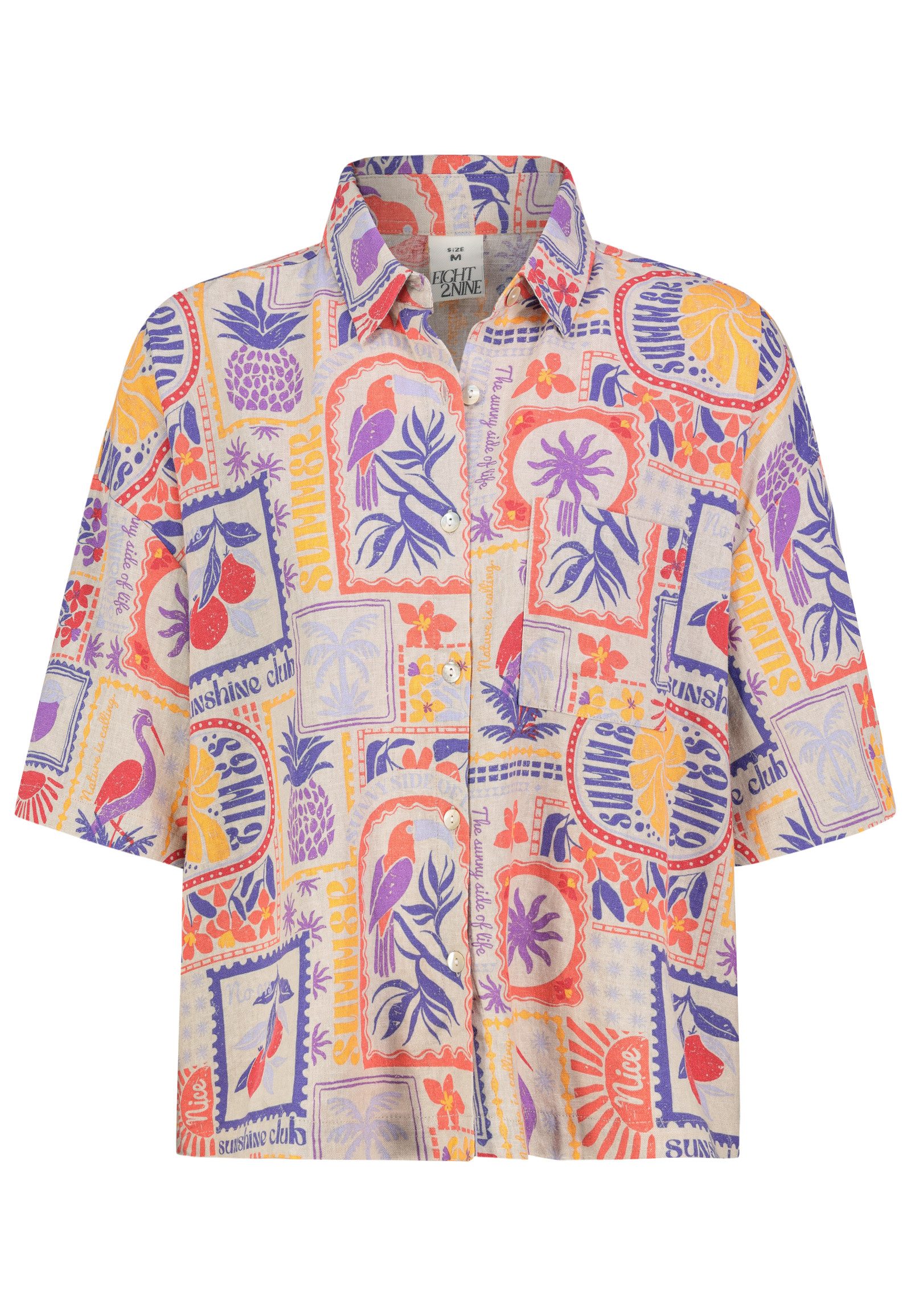 Eight2Nine Blusenshirt Leichtes Strukturdesign Kentkragen Knopfleiste Langarm (1-tlg) D62795AG11169_Blouse