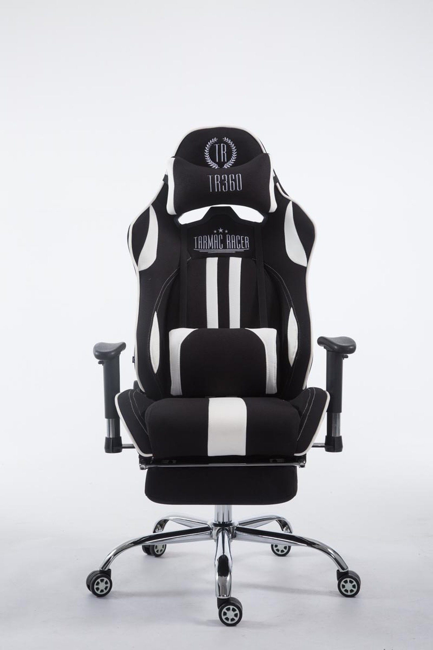 TPFLiving Gaming-Stuhl Limitless-2 mit bequemer schwarz/weiß Gamingstuhl, 360° Chefsessel), Gestell: - - Metall Racingstuhl, höhenverstellbar drehbar Drehstuhl, Sitzfläche: - chrom Stoff Rückenlehne (Schreibtischstuhl