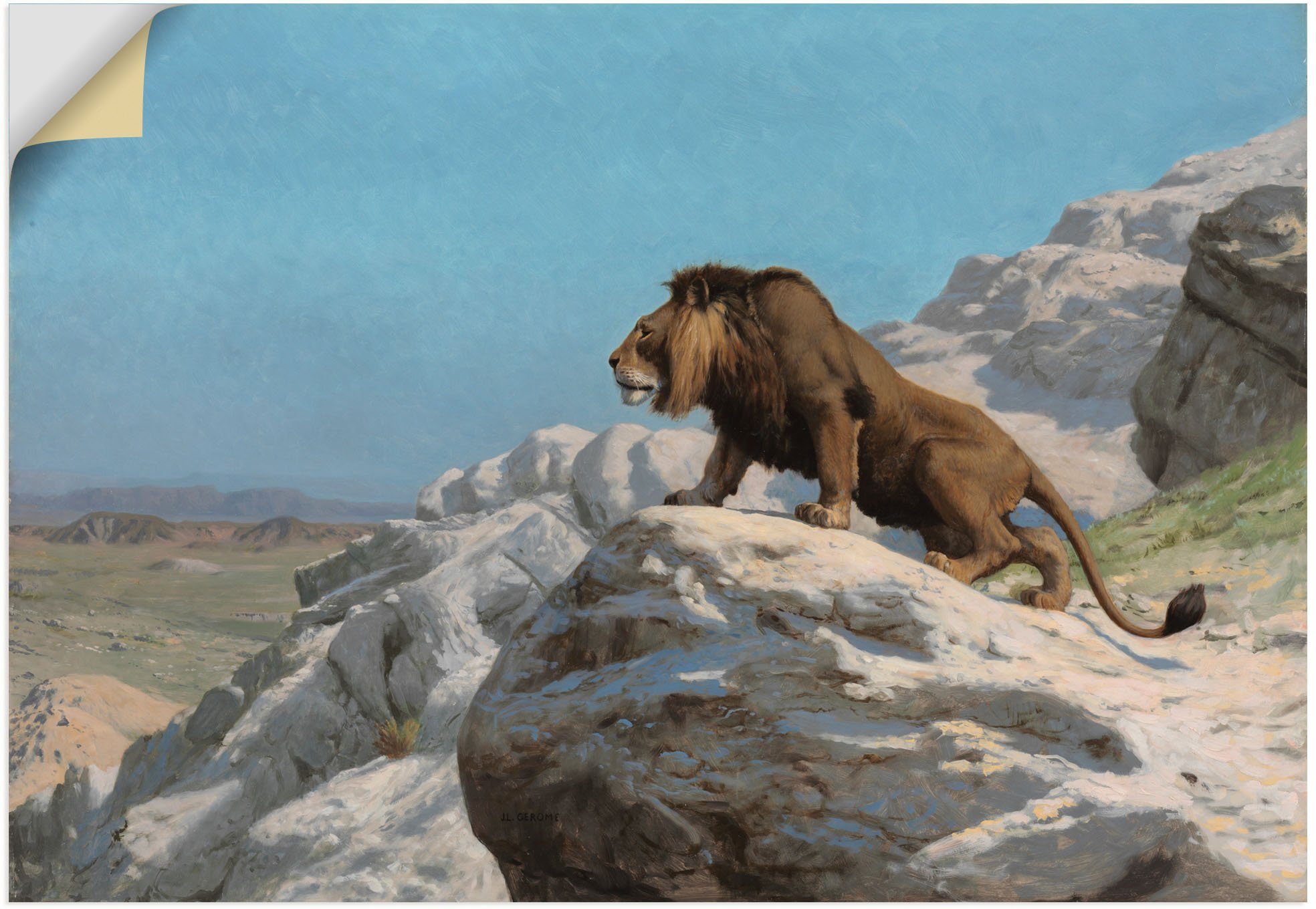 Artland Wandaufkleber Löwe. Um versch. oder Alubild, Poster St), Wandbild Lauernder (1 1885, in als Raubkatzen Größen Leinwandbild,