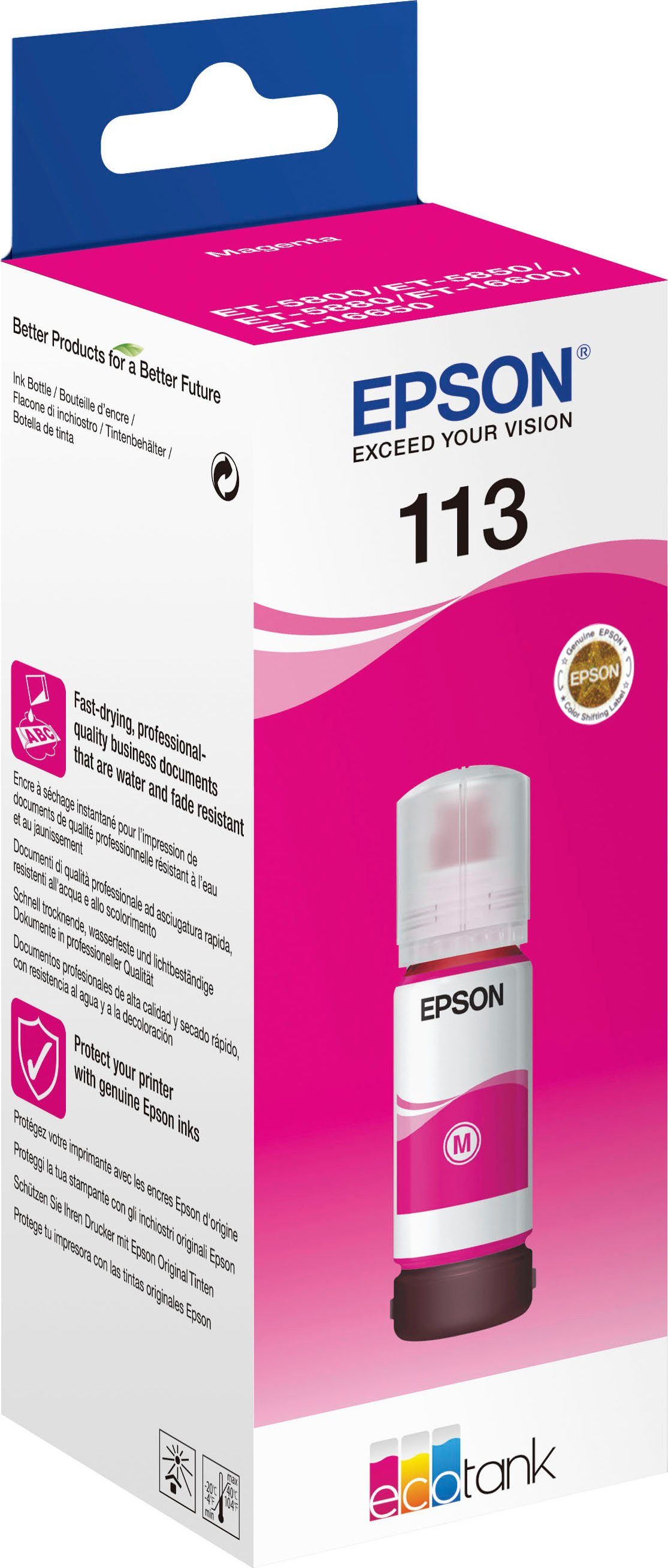 Epson (1-tlg., 113) Pigment bottle ink original magenta Tintenglas 113 EcoTank Nachfülltinte