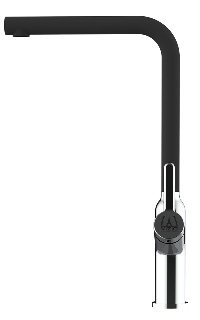 VIZIO Hochwertige Granit Hochdruck, Wasserhahn Auslauf Verchromung / mit schwenkbarem Schwarz 360° Küchenarmatur Design chrom Küchenarmatur Chrom
