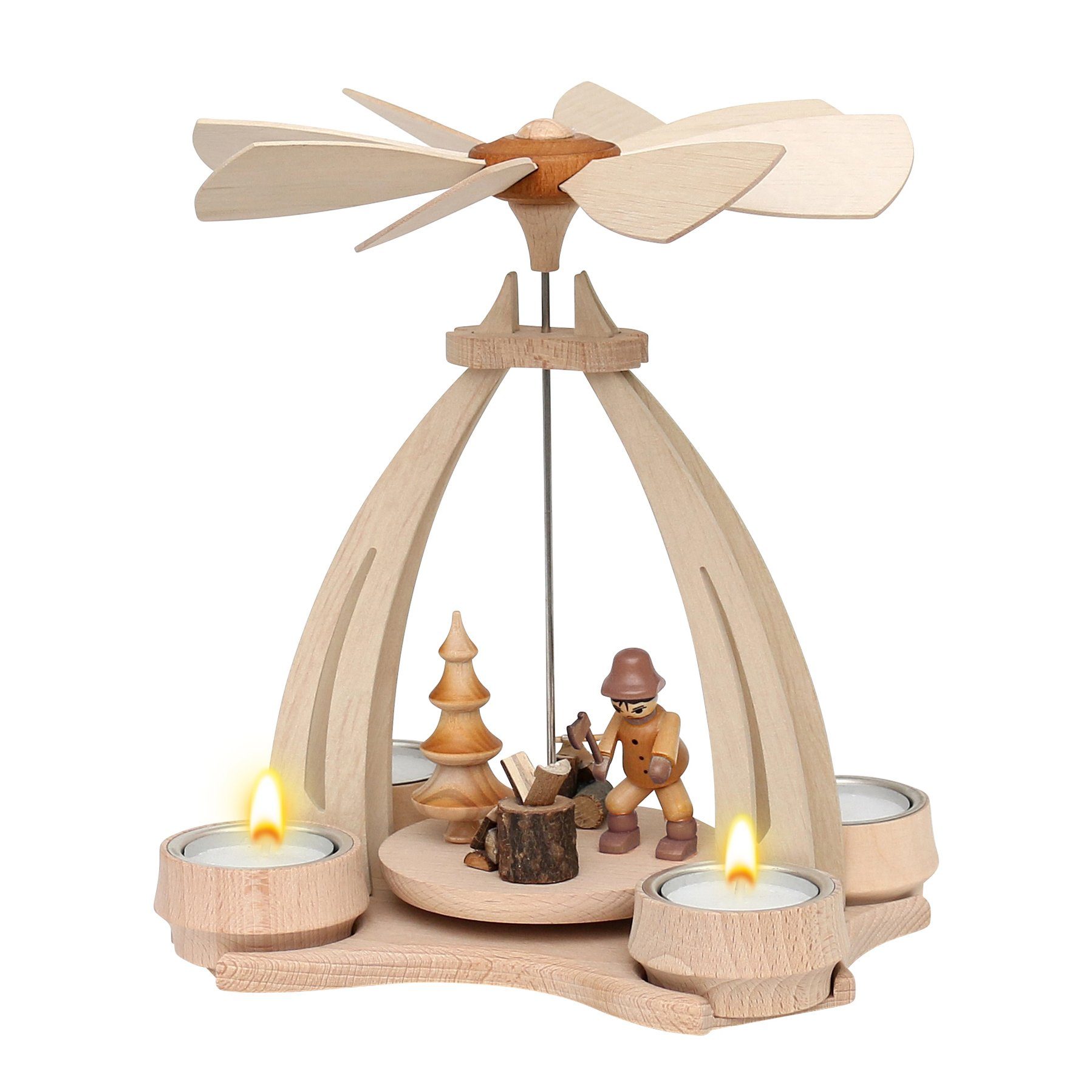 Weihnachtspyramide Pyramide aus Buchenholz Waldarbeiter mit Beil und Hackklotz, ca. 24 cm