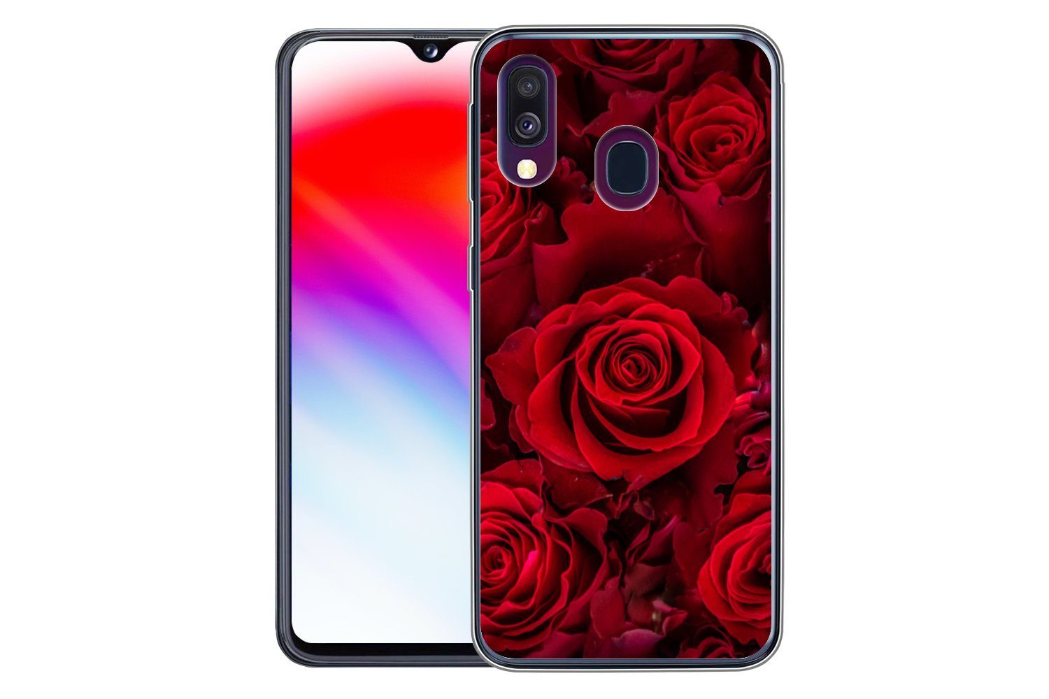 MuchoWow Handyhülle für Samsung Galaxy A40 Blumen - Rosen - Rot, Smartphone-Bumper, Print, Handy Schutzhülle Dünn