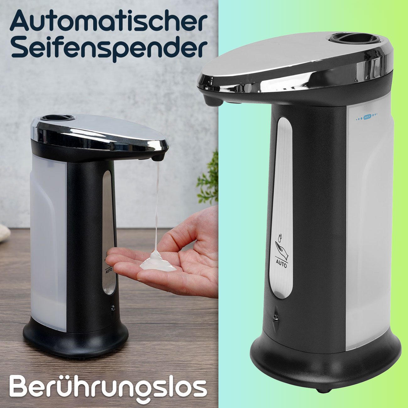 Casativo Seifenspender Sensor Seifenspender automatisch kontaktlos 400ml Infrarot Edelstahl, (1-tlg), tropffreie Dosierung/Infrarot-Sensorik/Sichtfenster-Anzeig – Bild 3 von 5