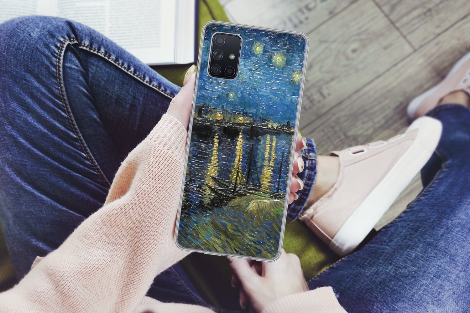 MuchoWow Handyhülle für Samsung Galaxy A51 Sternennacht über der Rhone - Van Gogh - Kunst, Smartphone-Bumper, Print, Handy Schutzhülle Dünn