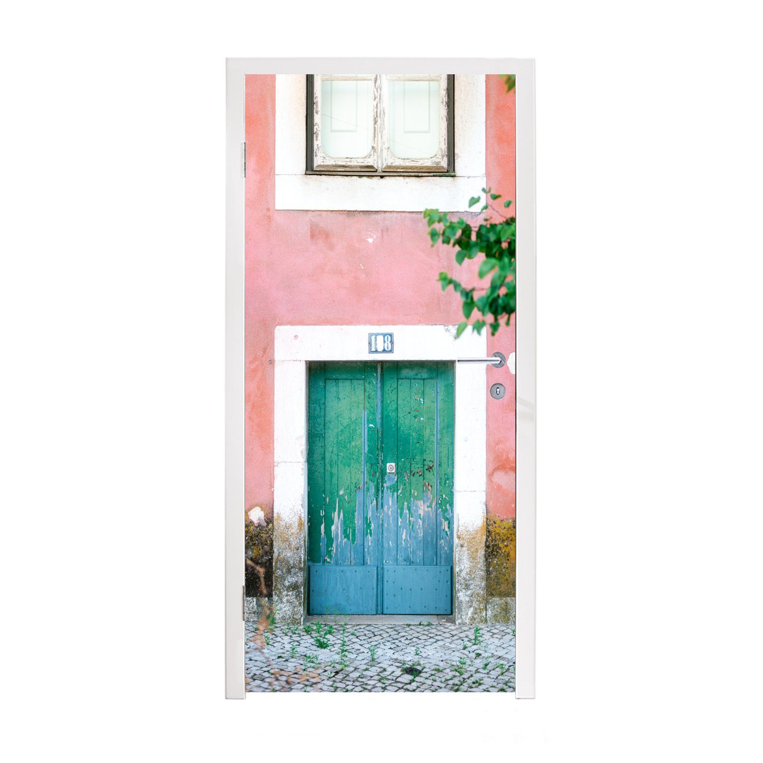 MuchoWow Türtapete Tür - Grün - Rosa - Farbe, Matt, bedruckt, (1 St), Fototapete für Tür, Türaufkleber, 75x205 cm