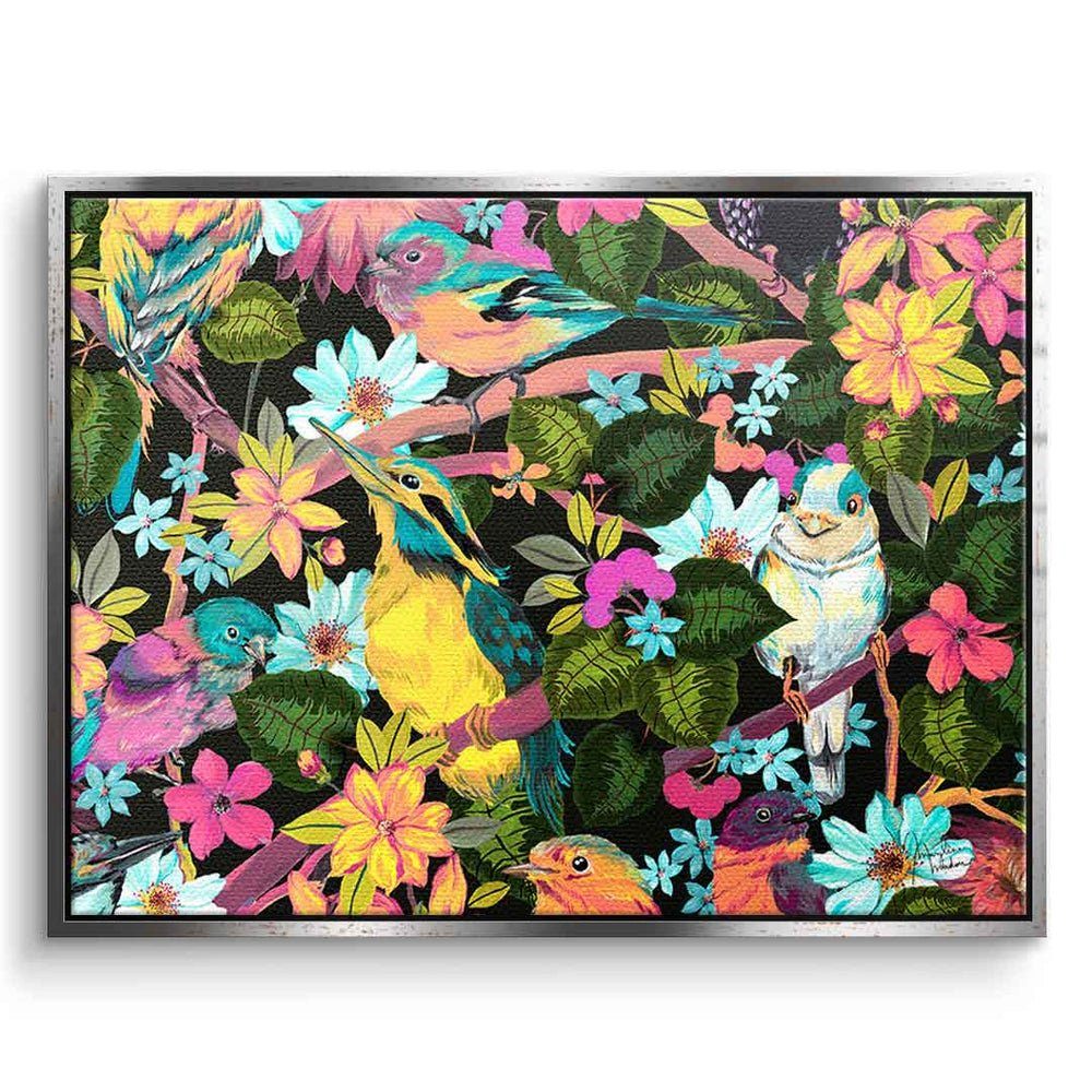 DOTCOMCANVAS® Leinwandbild Flowers and Birds, Leinwandbild Flowers Birds Blumen Vögel Tiere Pflanzen floral Wandbild
