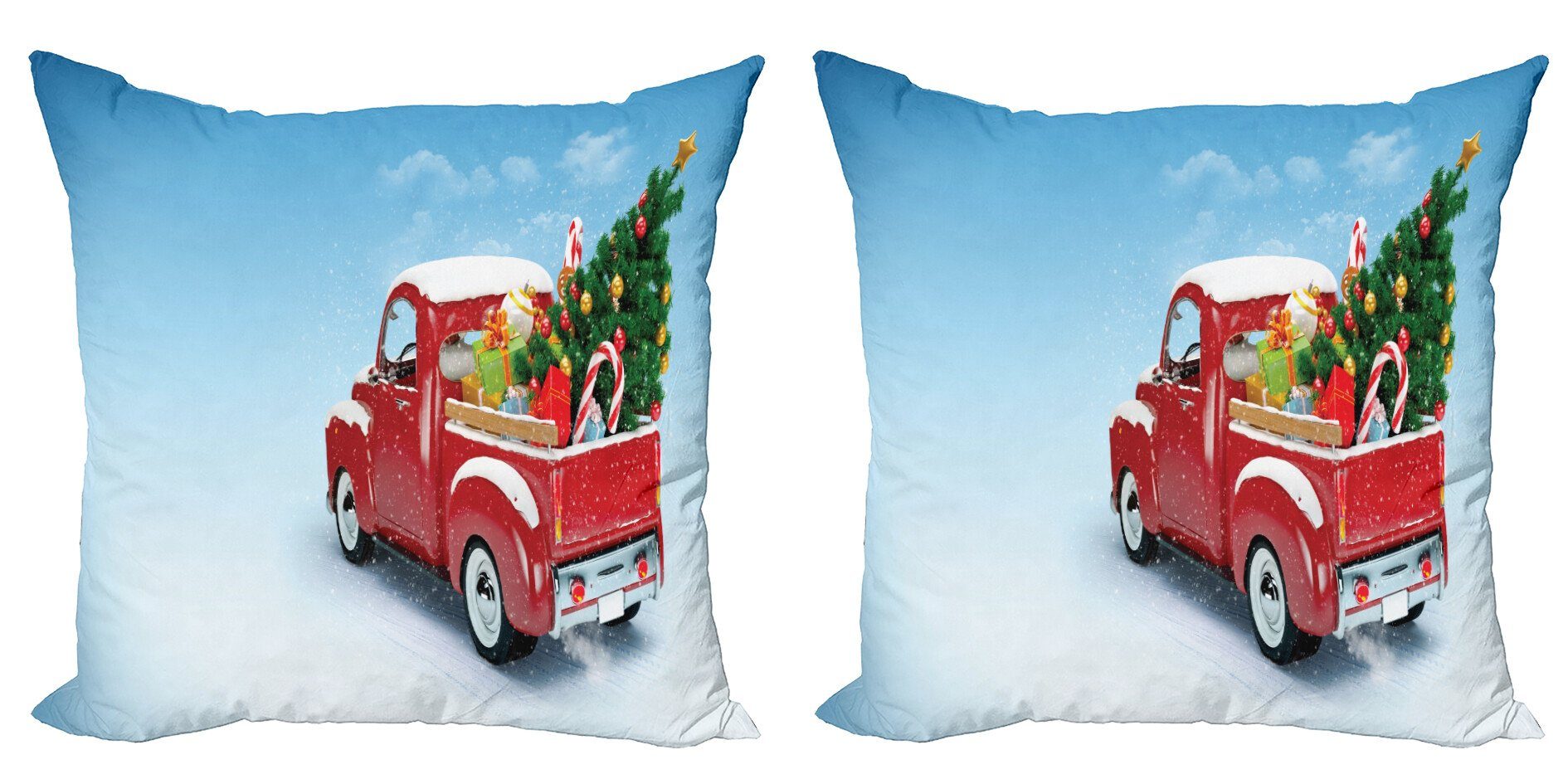 Kissenbezüge Modern Accent Doppelseitiger Digitaldruck, Abakuhaus (2 Stück), Weihnachten Rot-LKW Weihnachtsbaum