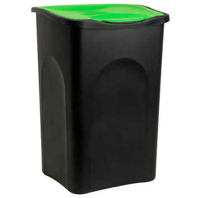 Stefanplast Mülleimer, 50 L Schwarz Grün Abfallbehälter Müllsystemtrennung Kunststoff Papierkorb Küche
