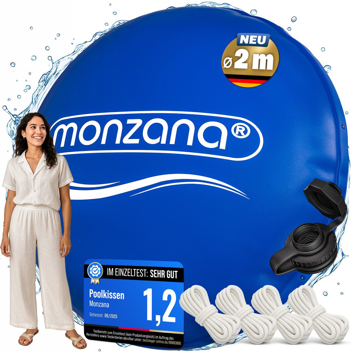 monzana Pool, 2m Winter Rund mit Seilen PVC Sicherheitsventil 6 Ösen Poolkissen