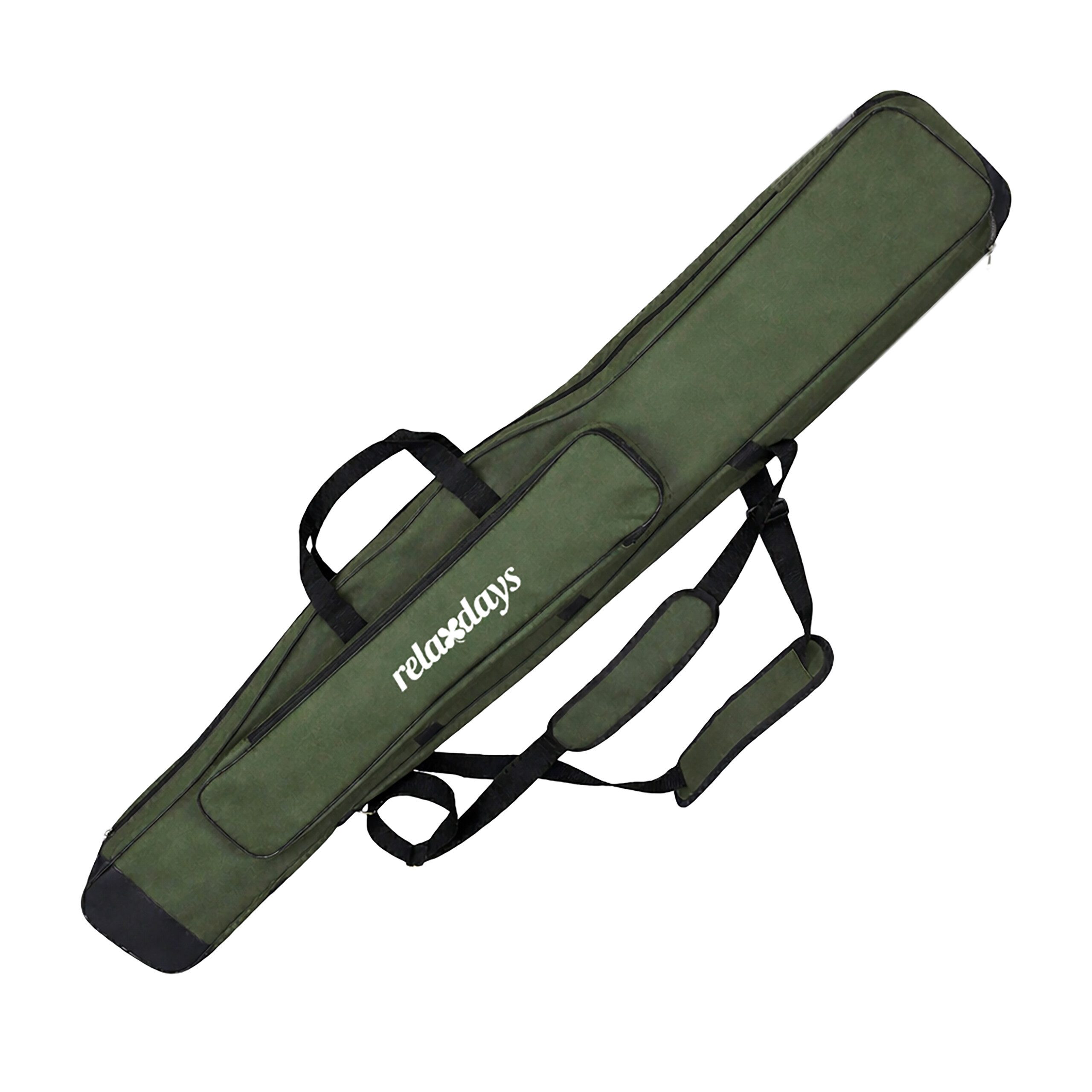relaxdays Angelrutentasche Große Angeltasche Rutentasche 5 Fächer, grün, 130 cm
