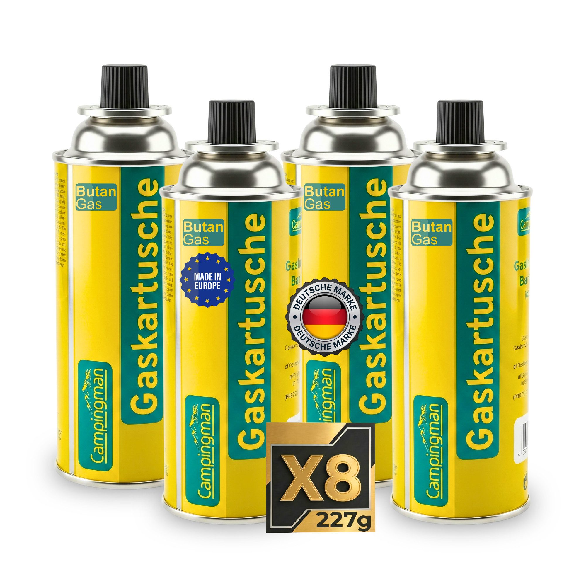 Campingman Gaskartusche Gaskartuschen 227g MSF-1A im –Unkrautbrenner & Gasgeräte, 4 St., Butangas Kartusche mit Ventil für Campingkocher